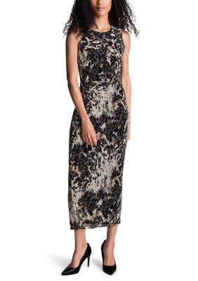 Kenneth Cole Reaction Women's Sleeveless Side Ruche Mesh Dress, Black, XL