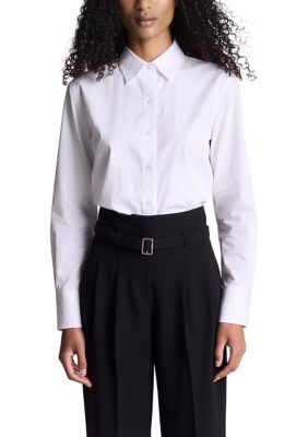 Kenneth Cole Reaction Women's Long Sleeve Button Front Shirt, White, XL