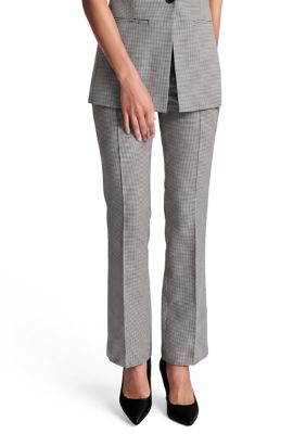 Kenneth Cole Reaction Women's Fly Front Pintuck Houndstooth Pants, White, 14