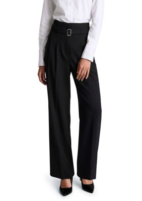 Kenneth Cole Reaction Women's Double Belted Wide Leg Pants, Black, 14