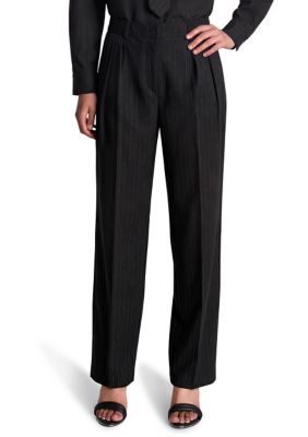 Kenneth Cole Reaction Women's High Rise Fly Front Wide Leg Lurex Pinstripe Pants, 14
