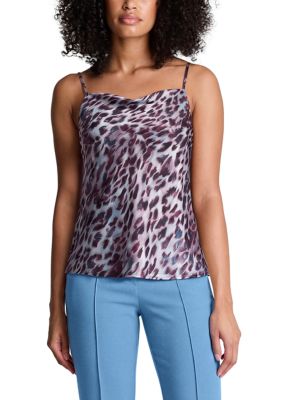 Kenneth Cole Reaction Women's Satin Cowl Neck Cami Tank Top, Blue, XL