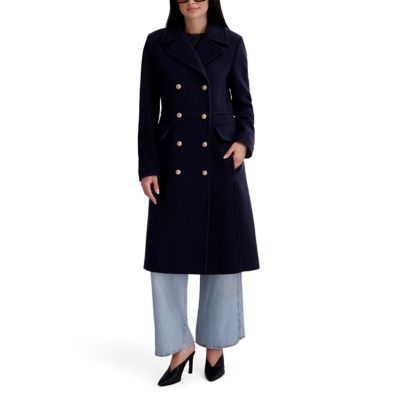 Kenneth Cole Women's Faux leather moto jacket with peplum back, Navy Blue, XS