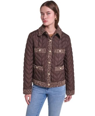 KARL LAGERFELD PARIS Women's Short Agness Tweed Jacket with Diamond-Quilted Finish, Large