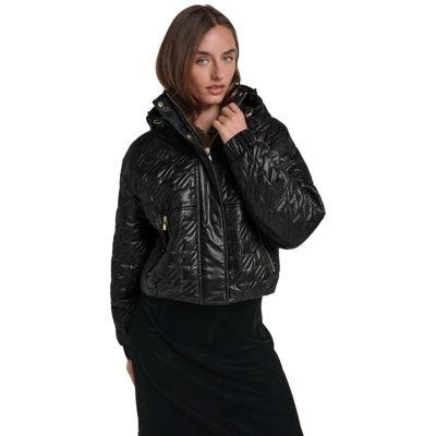 KARL LAGERFELD PARIS Women's Modern KL-Detail Quilted Bomber Jacket, Black, Large