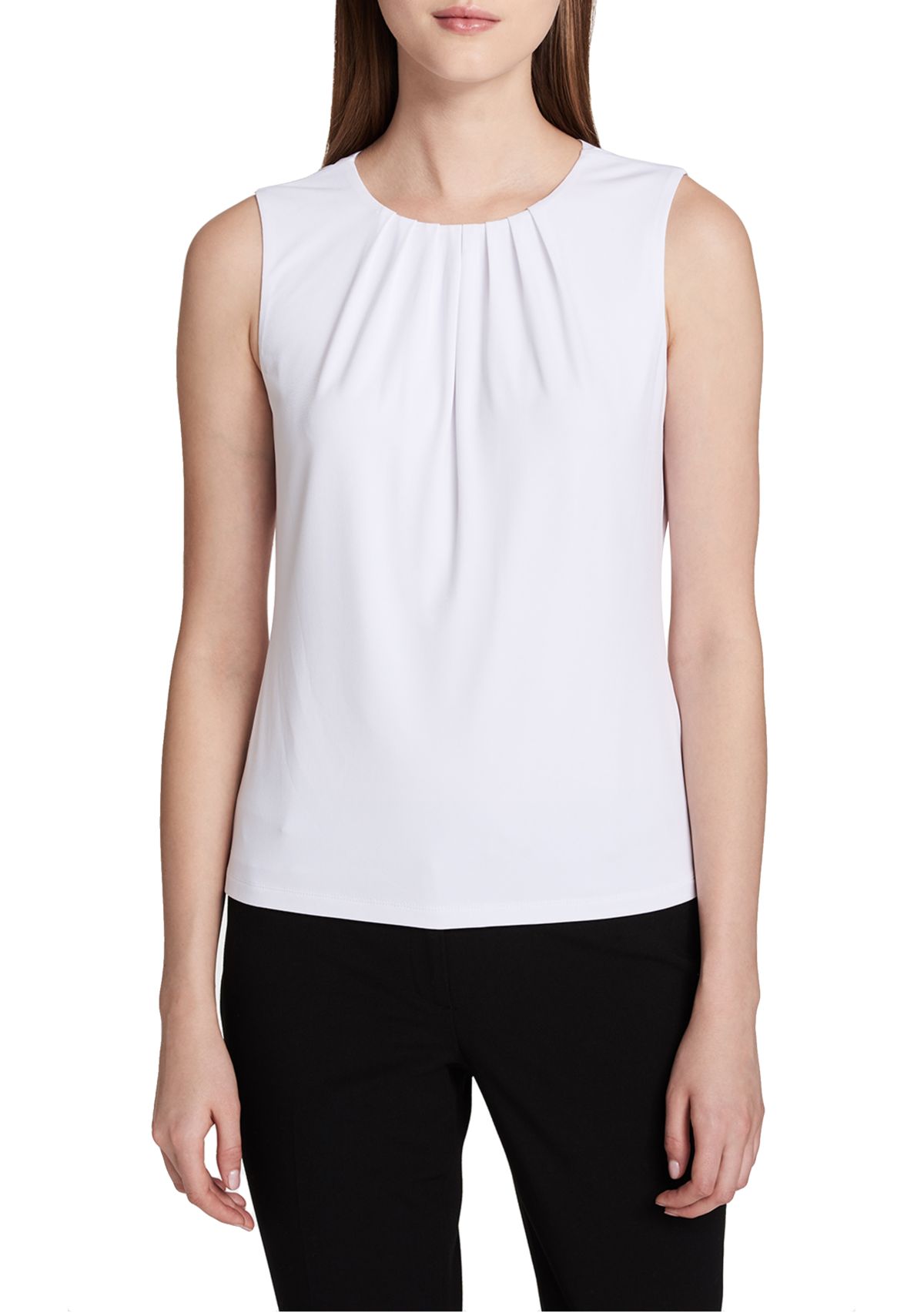 Pleated Neck Sleeveless Blouse
