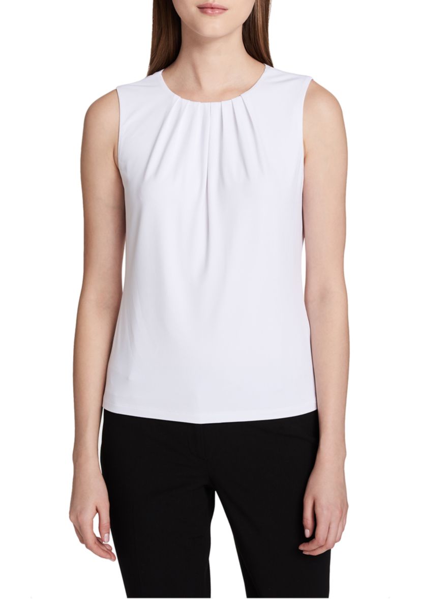 Pleated Neck Sleeveless Blouse