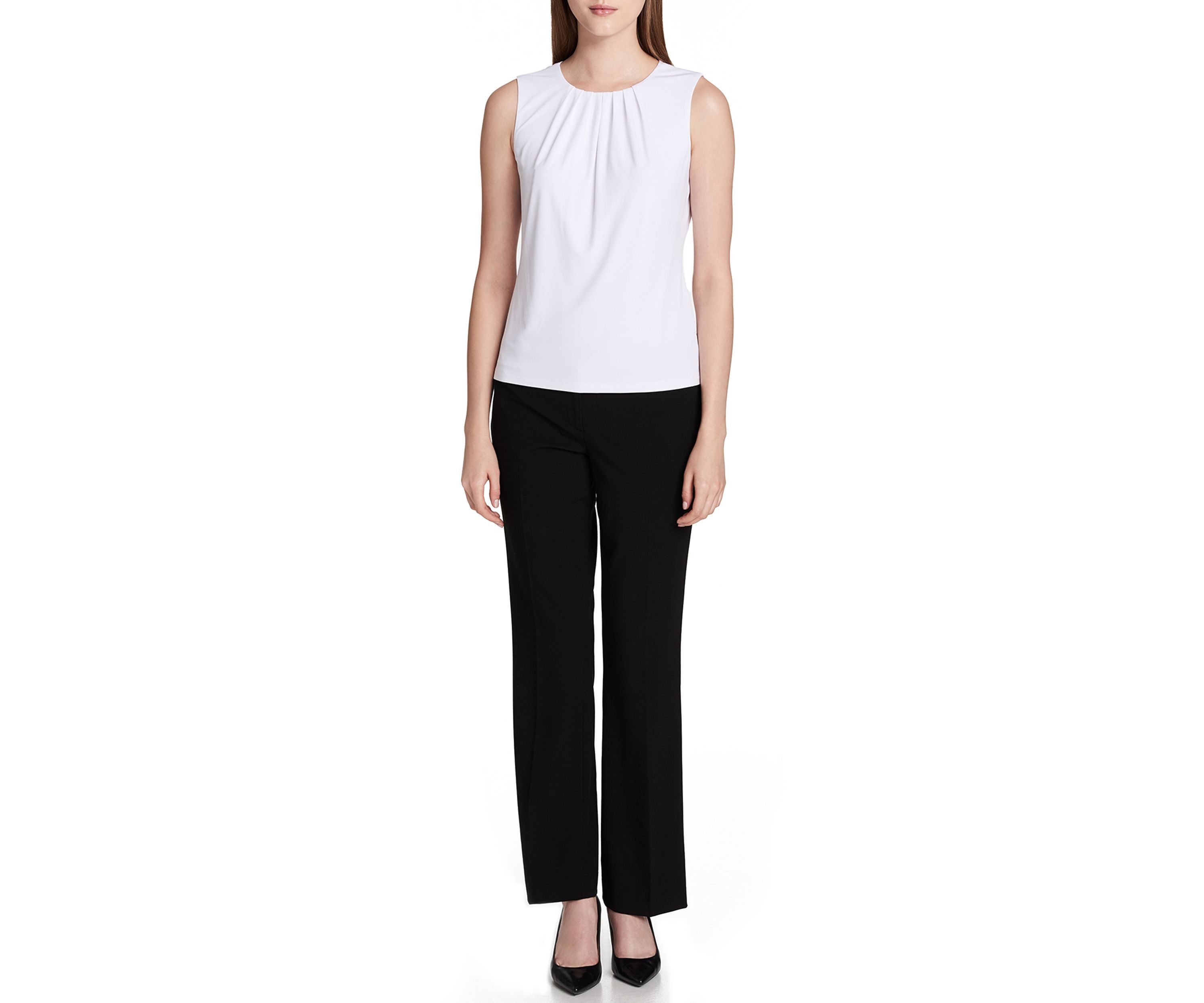 Pleated Neck Sleeveless Blouse