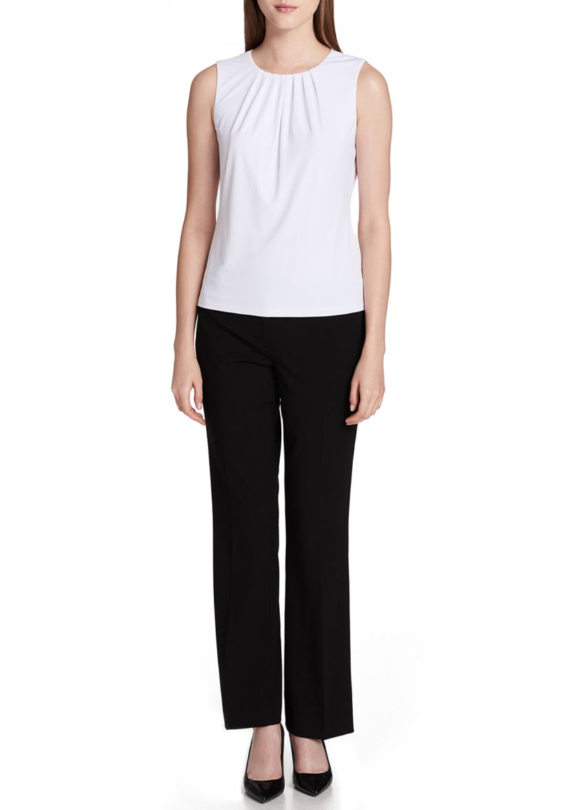 Pleated Neck Sleeveless Blouse