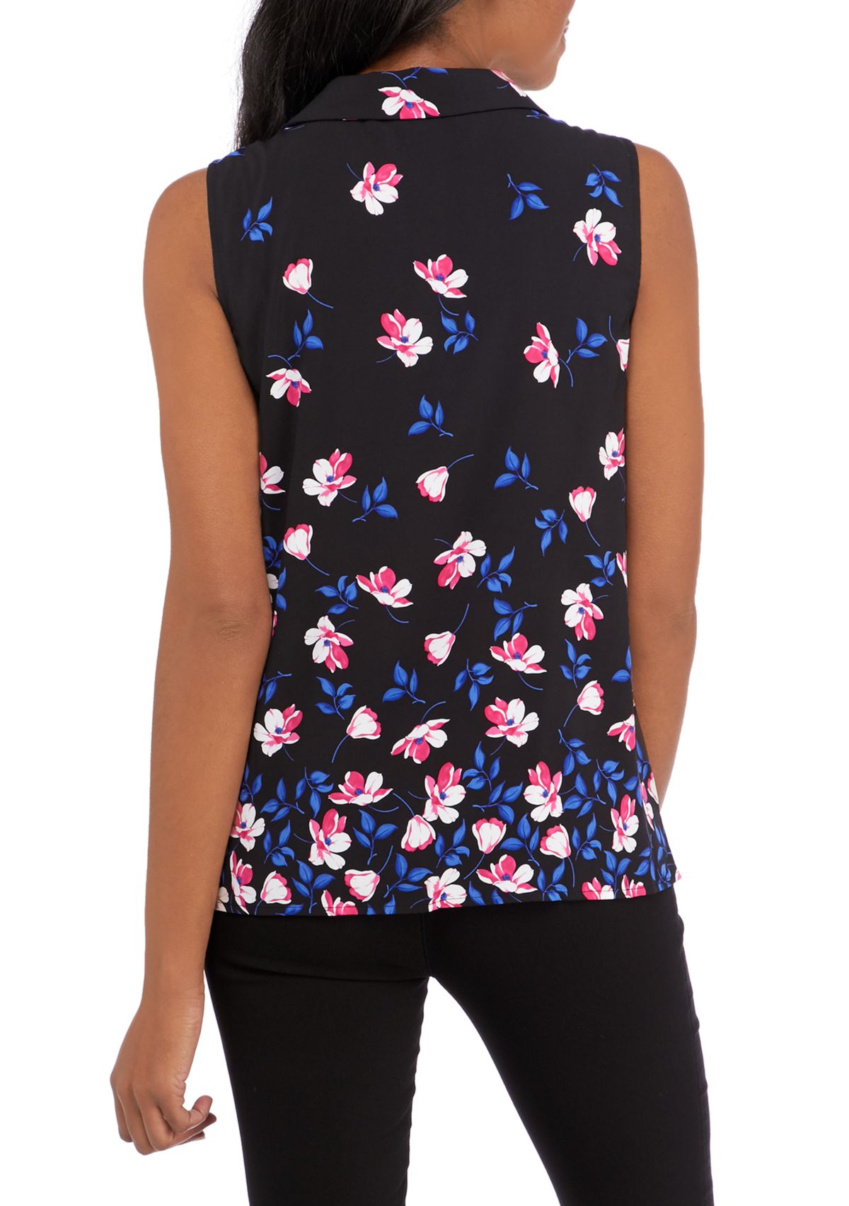 Sleeveless Button Front Floral Blouse