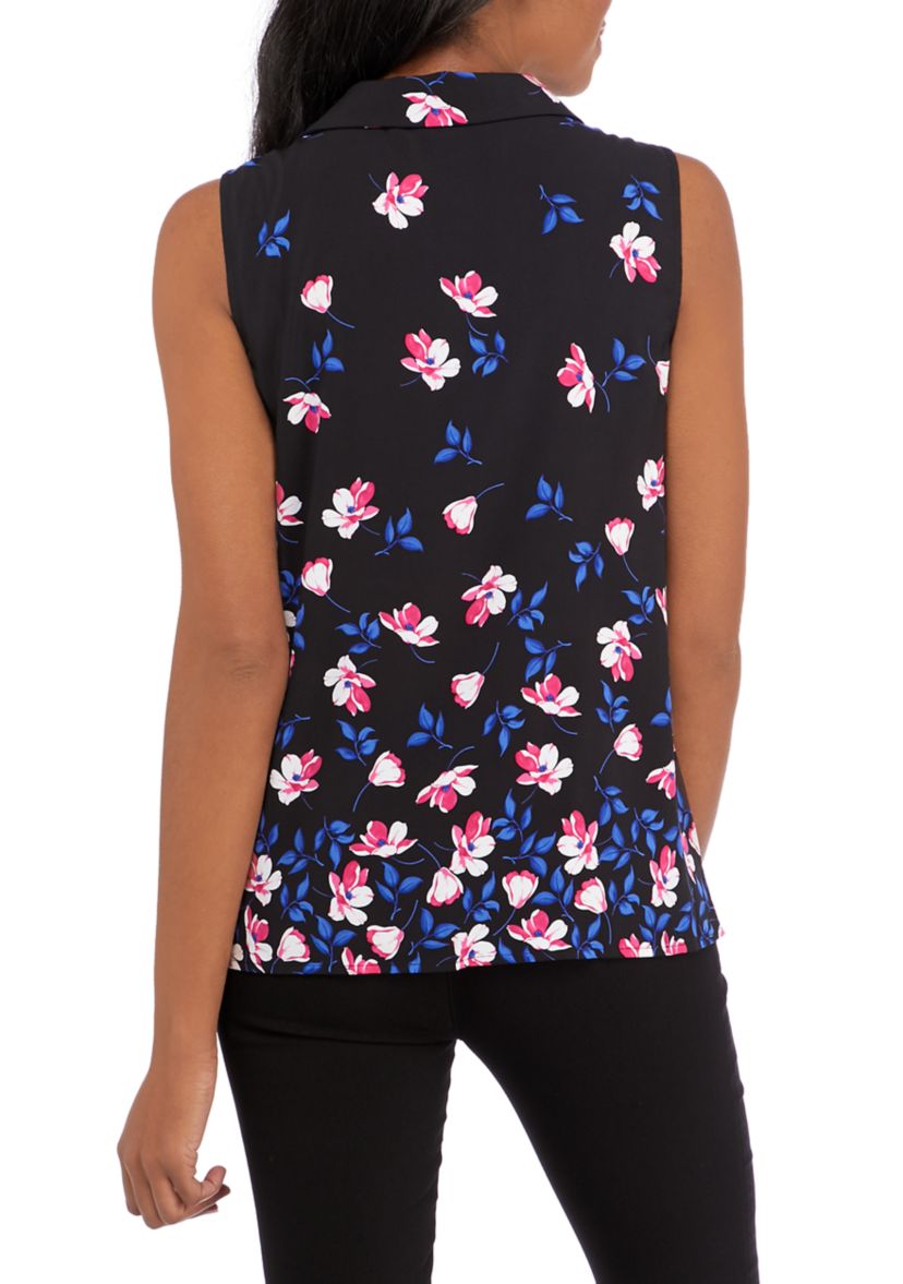 Sleeveless Button Front Floral Blouse