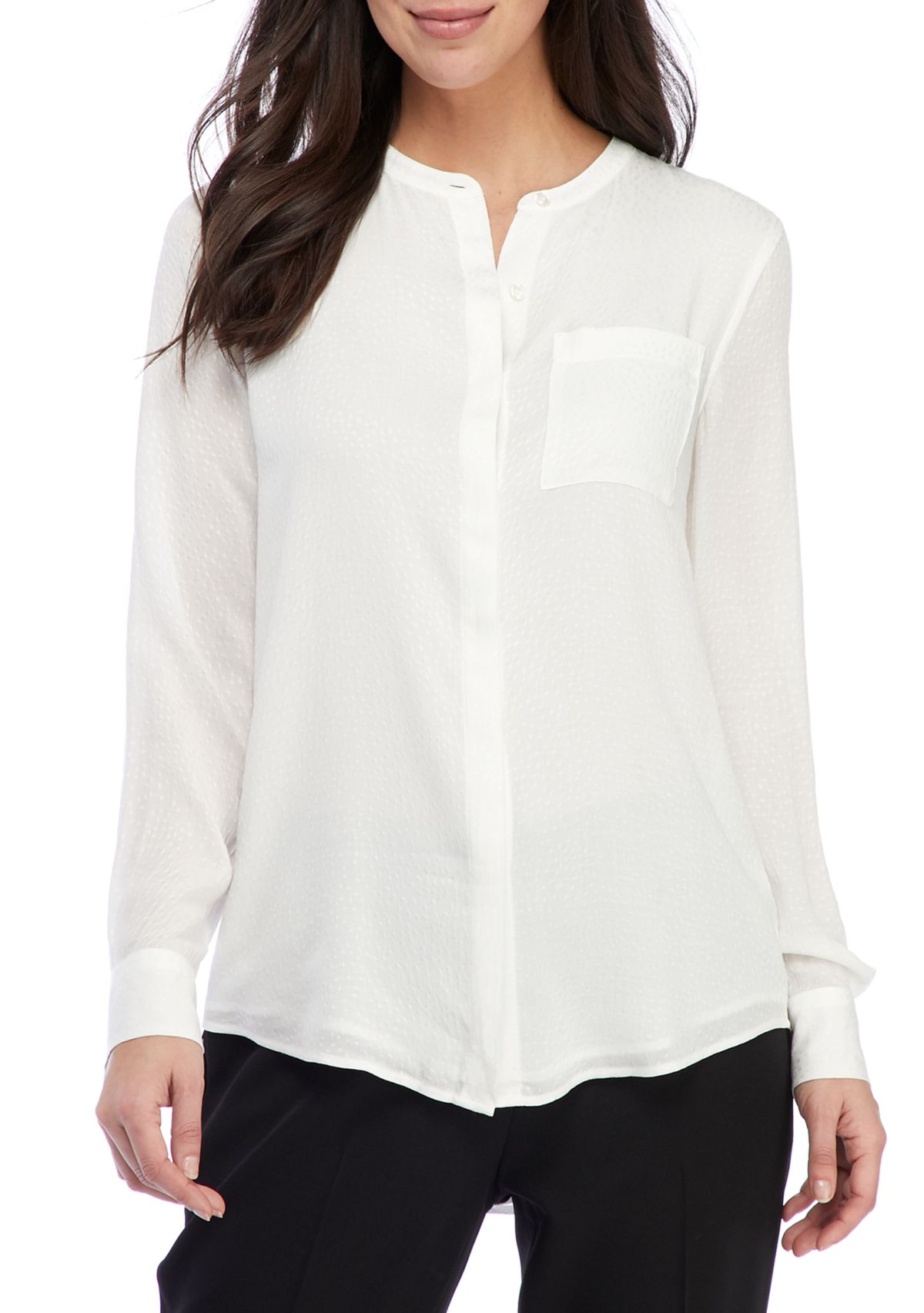 Long Sleeve Button Down Crinkle Tunic 