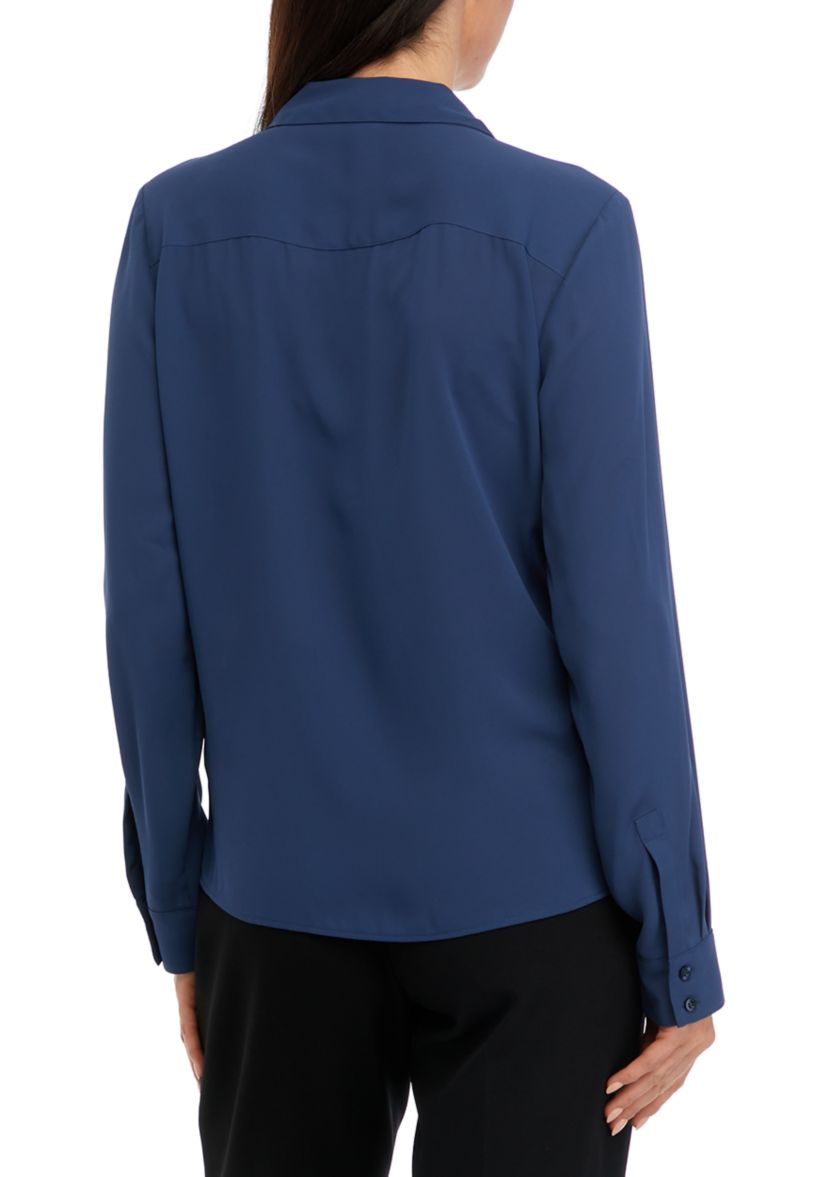 Womens Long Sleeve Ruffle Front Blouse