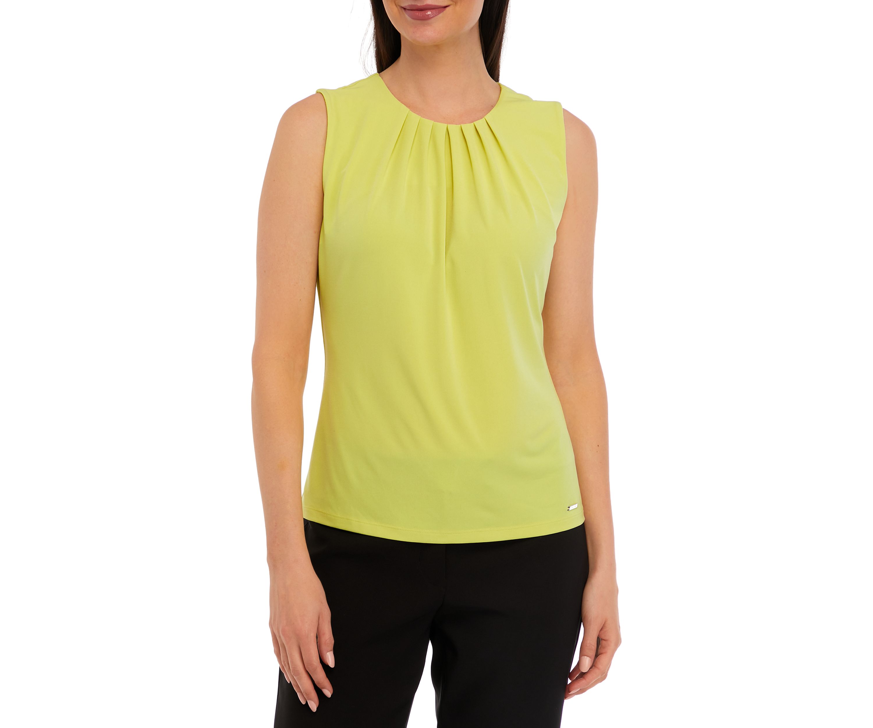 Womens Sleeveless Solid Pleat Neck Cami
