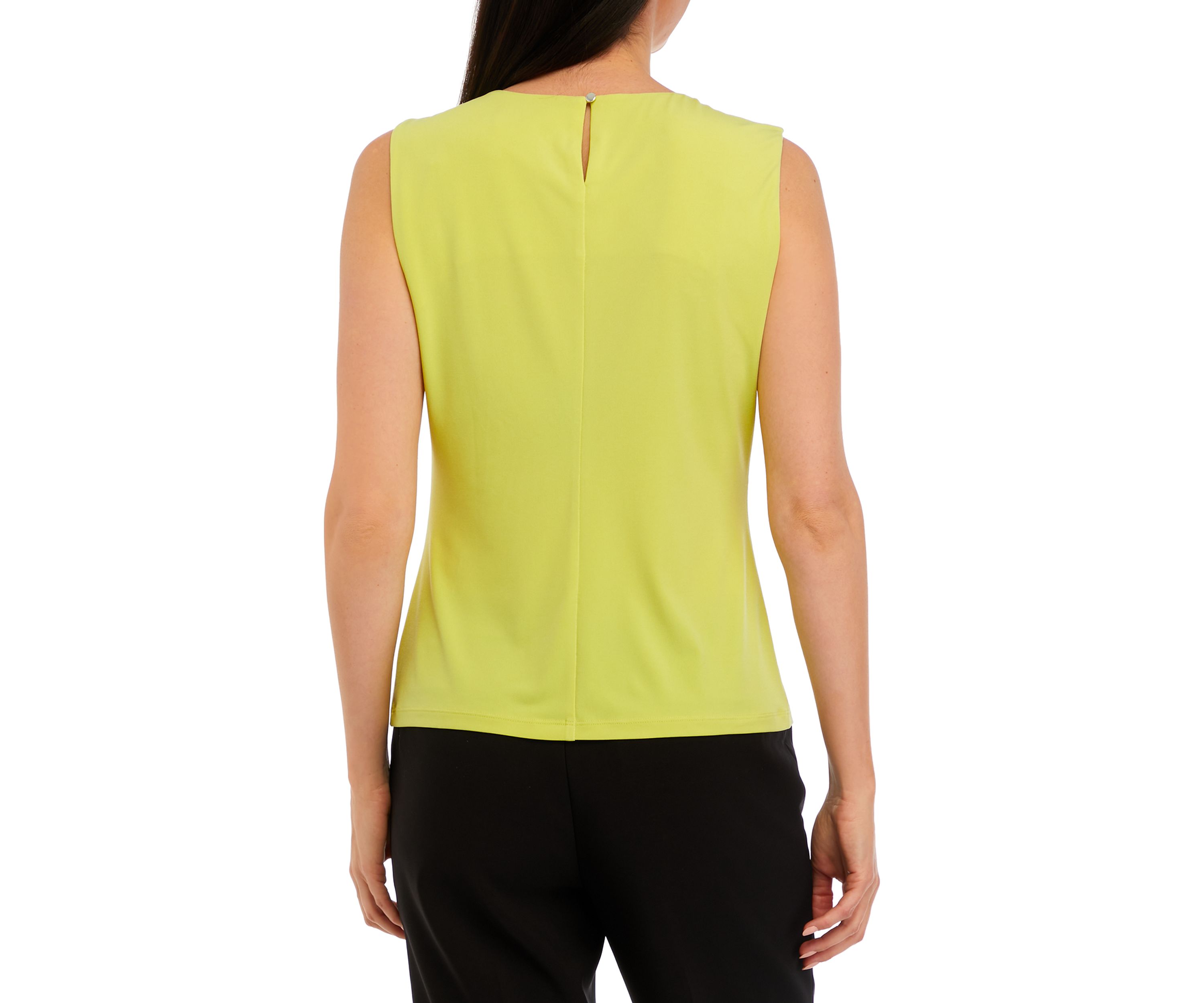 Womens Sleeveless Solid Pleat Neck Cami