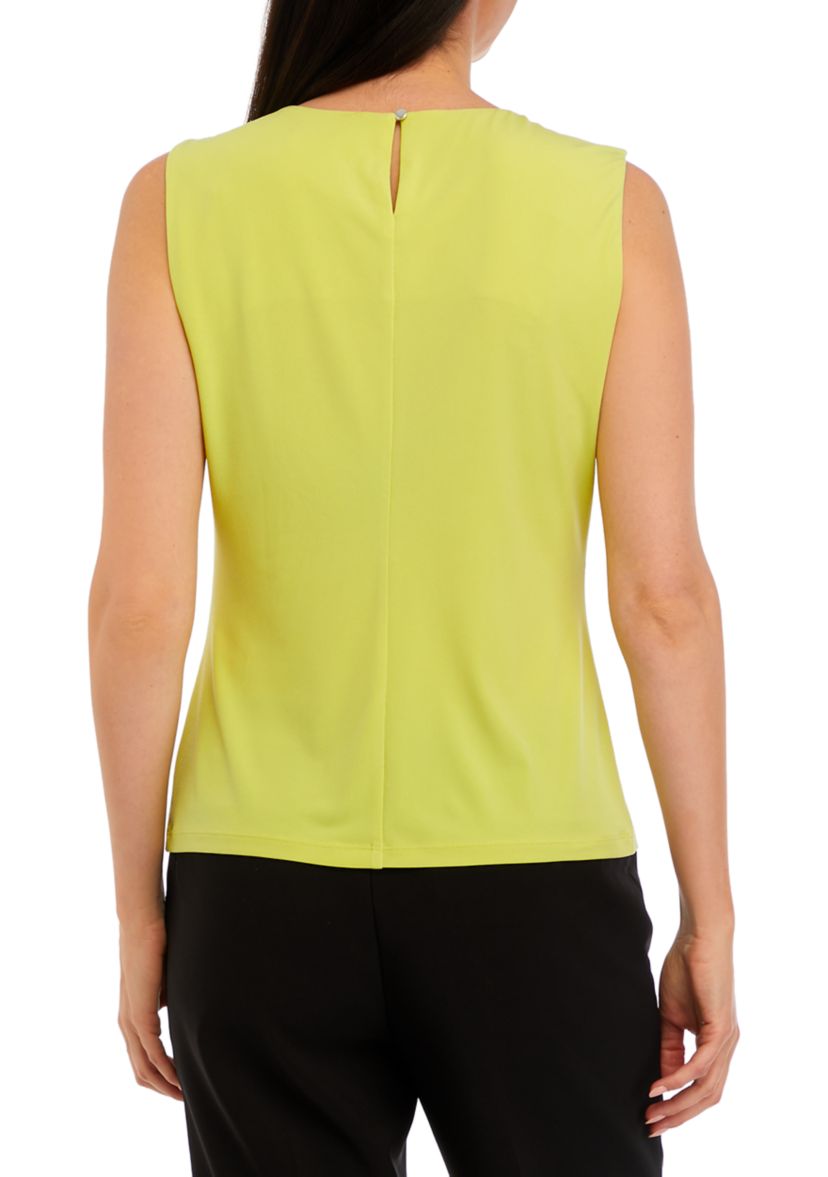 Womens Sleeveless Solid Pleat Neck Cami