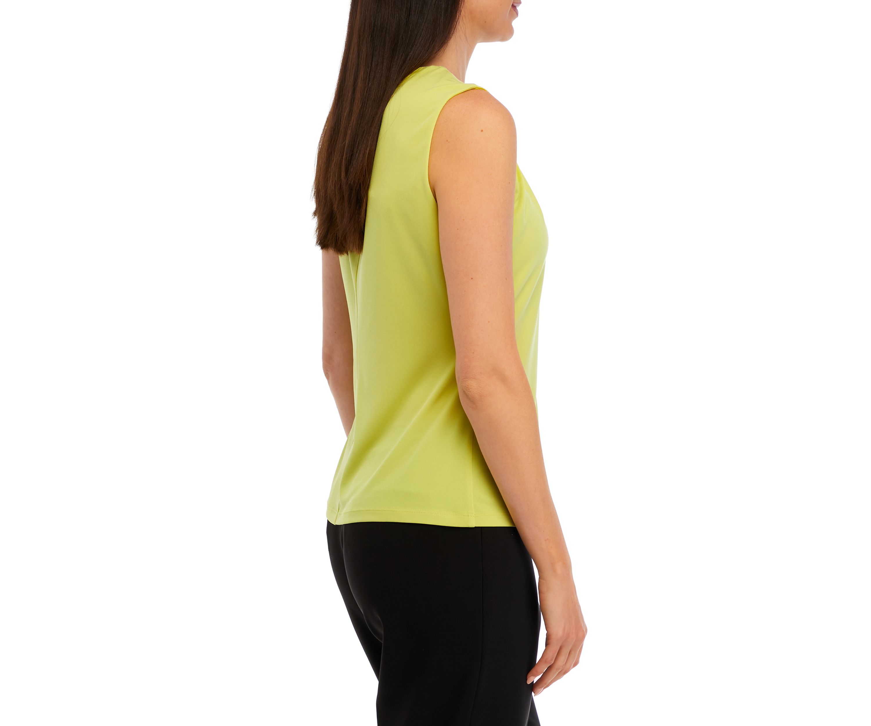 Womens Sleeveless Solid Pleat Neck Cami