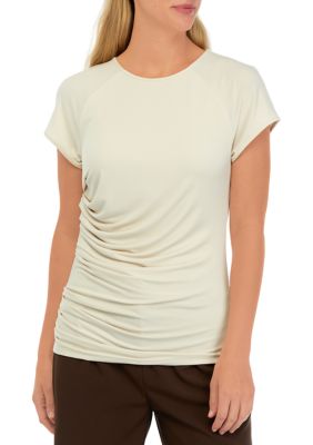 Calvin Klein Solid Pleated Crew Neck Knit Tank Top