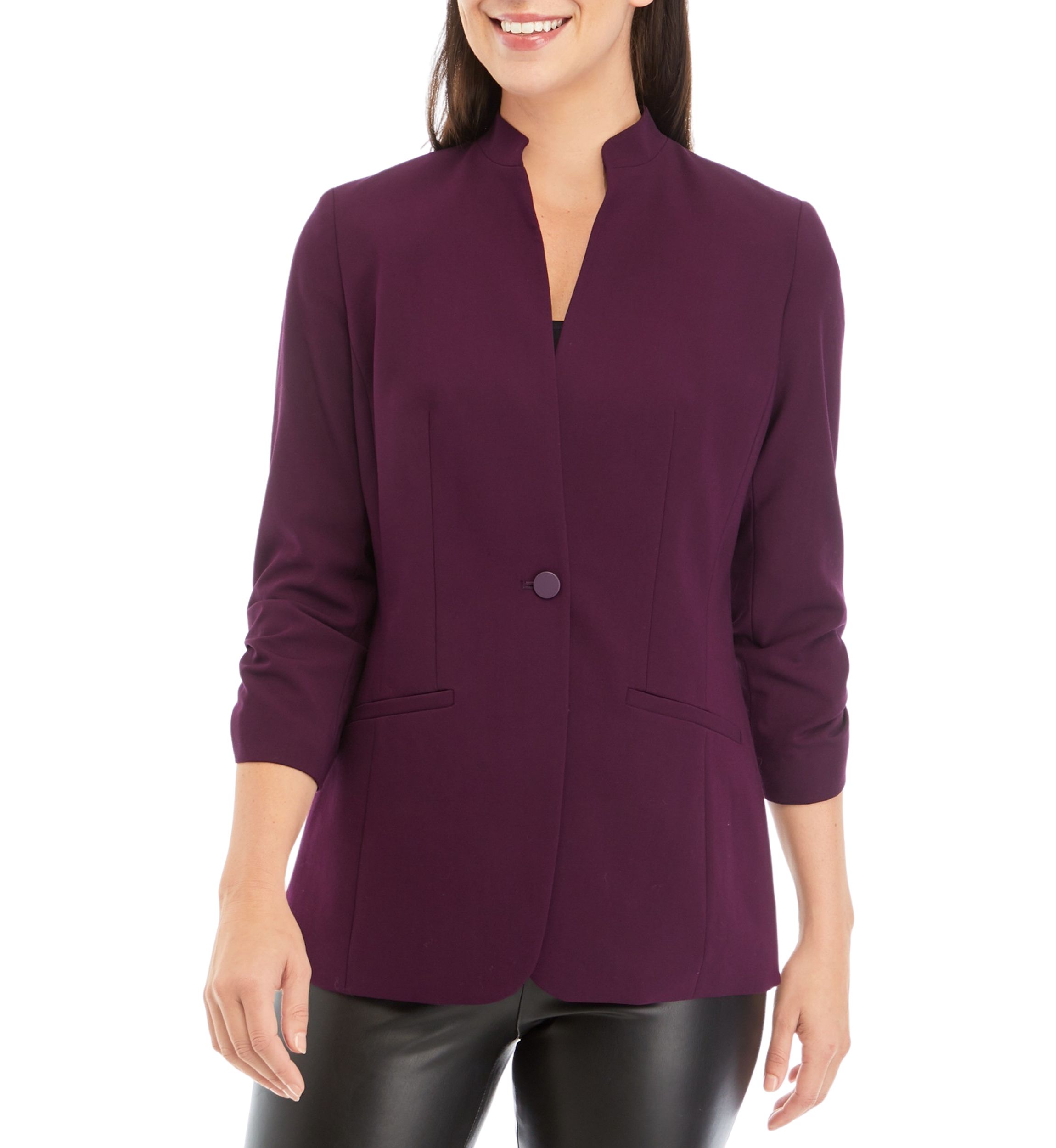 Womens 3/4 Sleeve Scrunched One Button Jacket