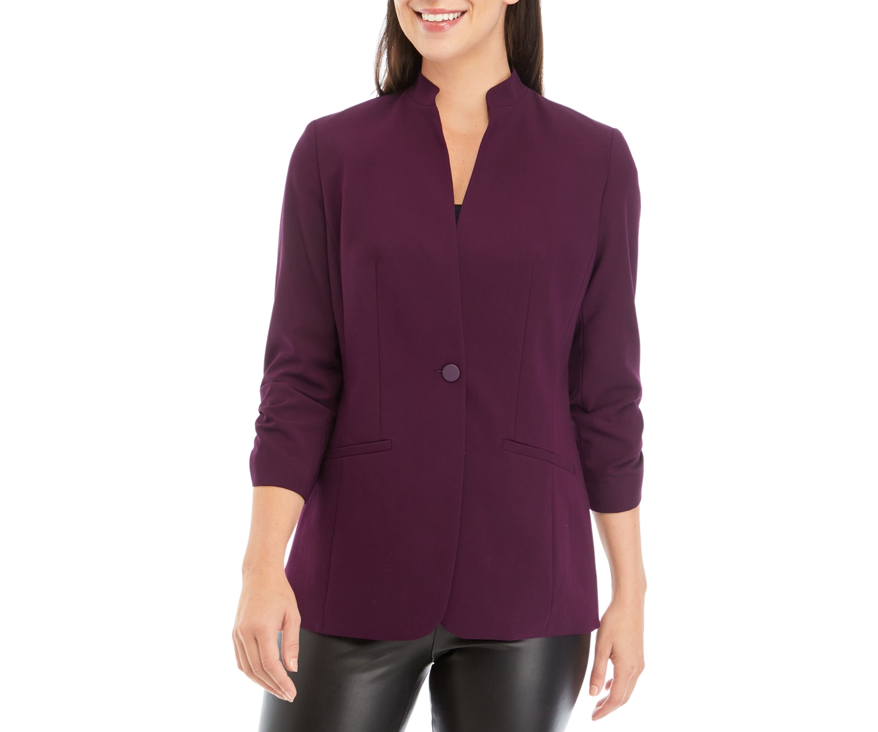Womens 3/4 Sleeve Scrunched One Button Jacket