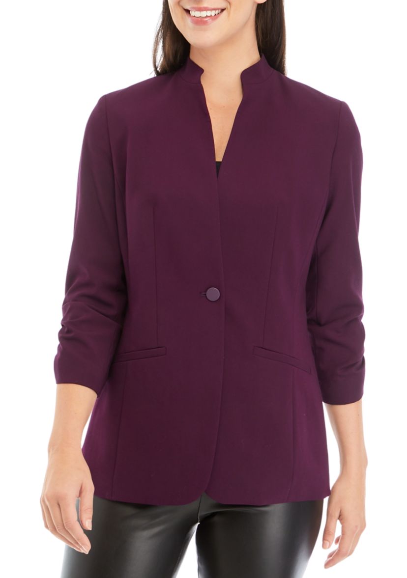 Womens 3/4 Sleeve Scrunched One Button Jacket