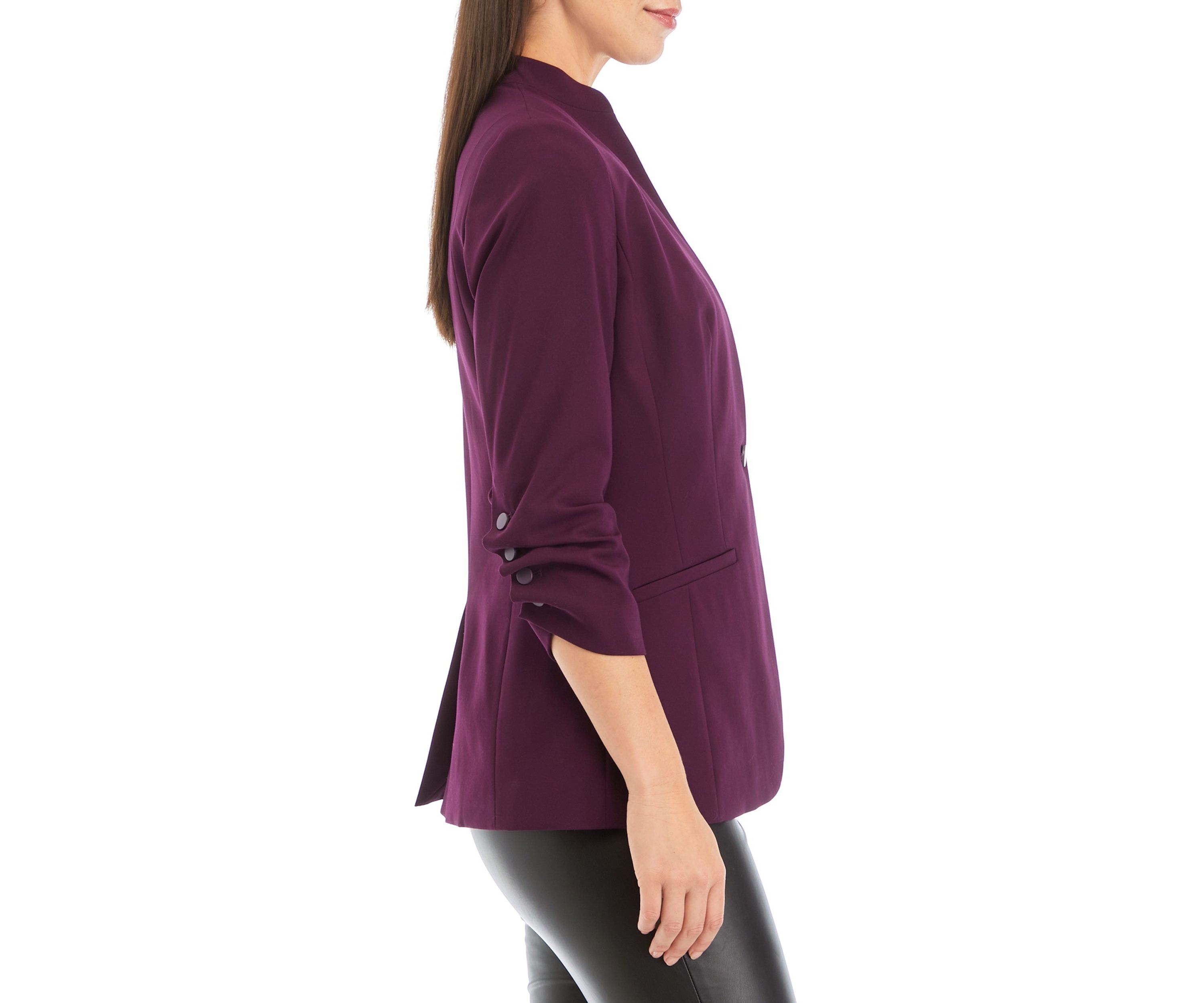 Womens 3/4 Sleeve Scrunched One Button Jacket