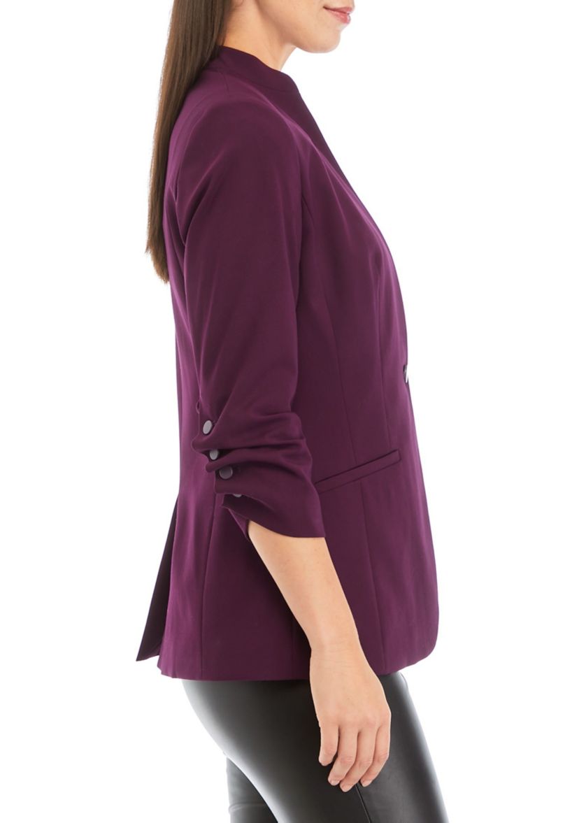 Womens 3/4 Sleeve Scrunched One Button Jacket