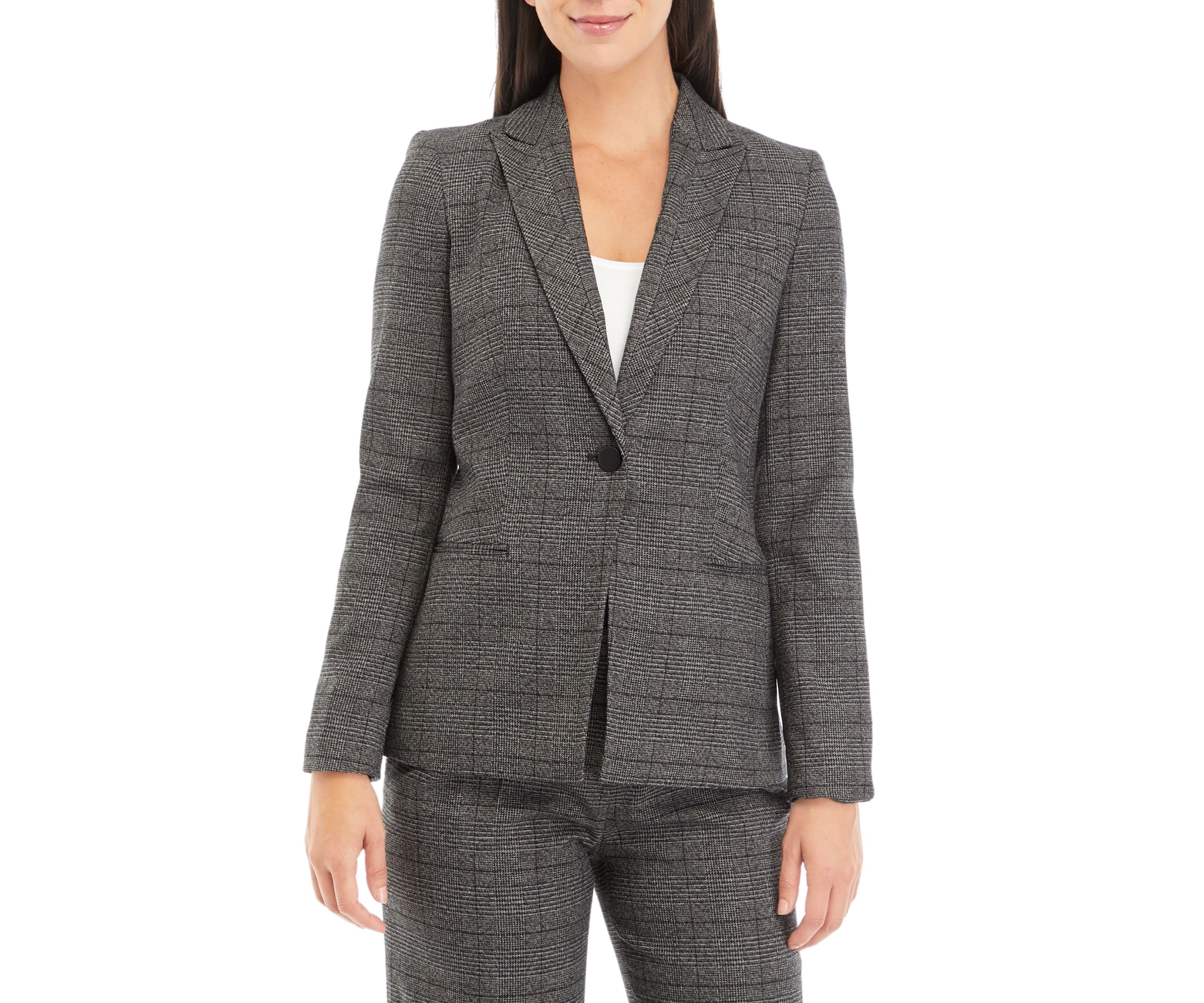 Womens Long Sleeve One Button Plaid Jacket