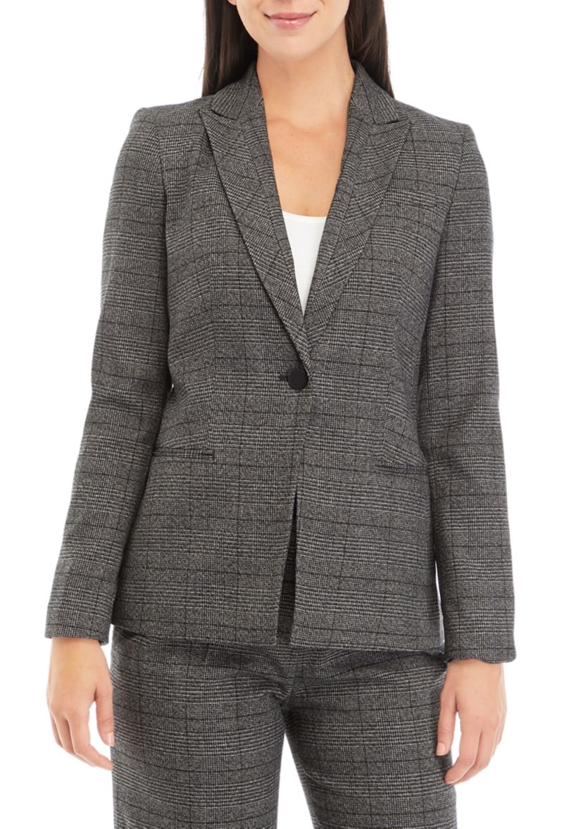 Womens Long Sleeve One Button Plaid Jacket