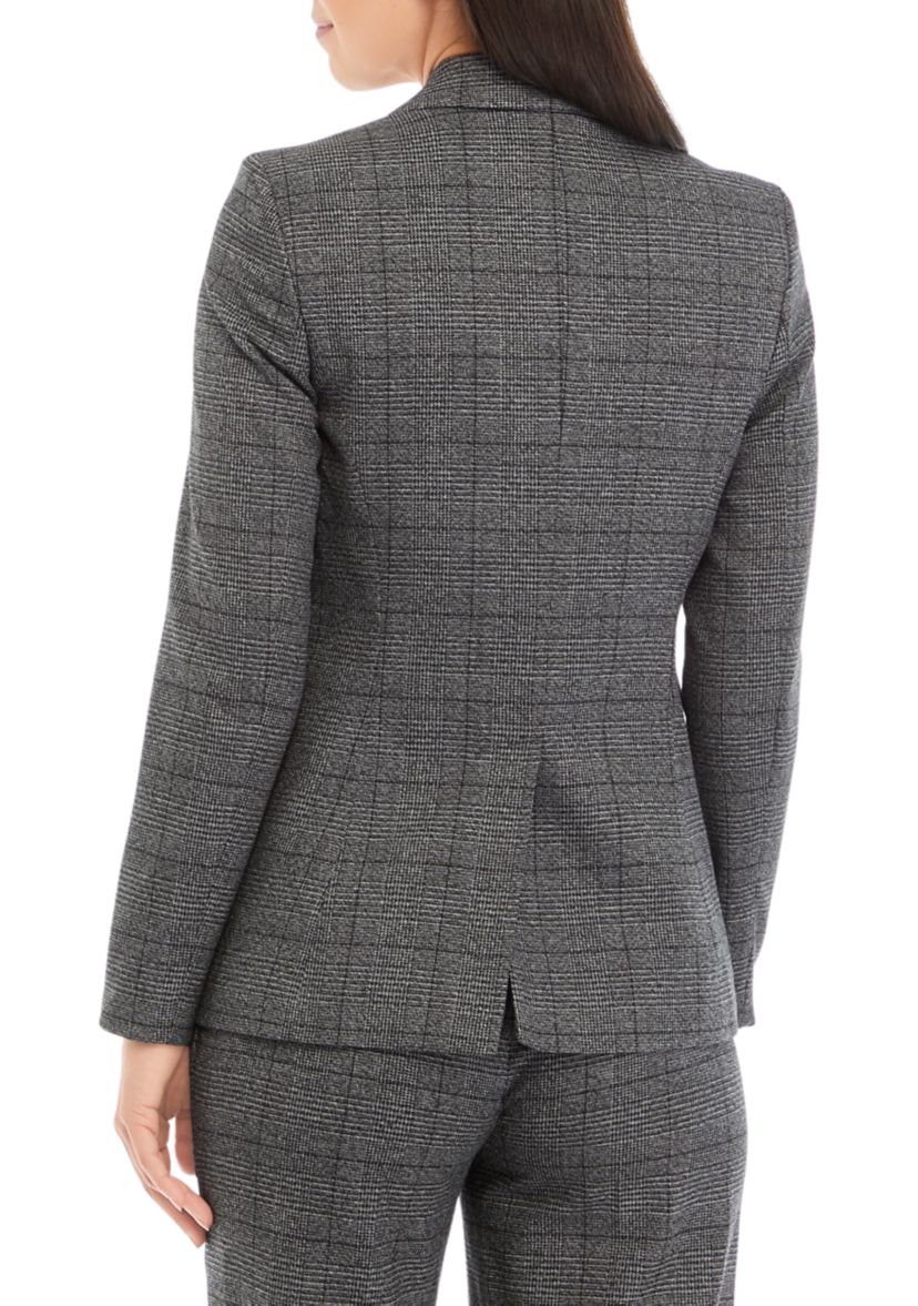 Womens Long Sleeve One Button Plaid Jacket