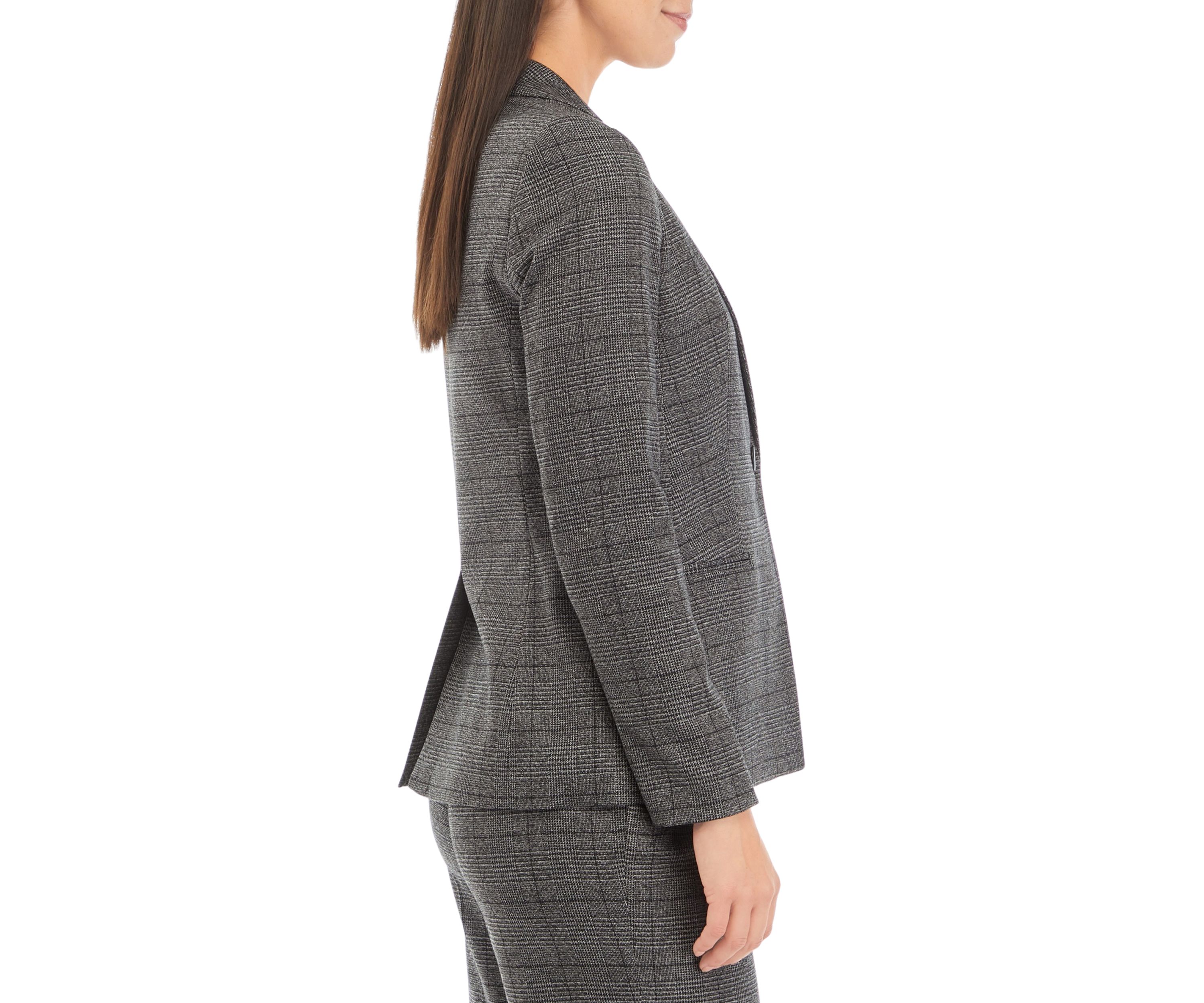 Womens Long Sleeve One Button Plaid Jacket