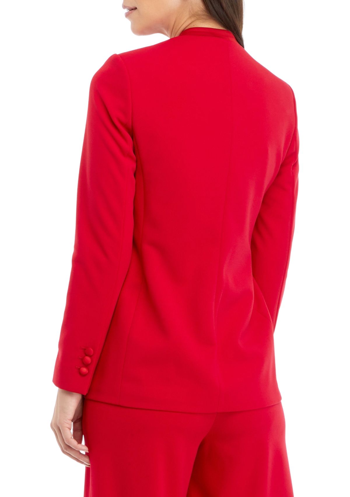 Womens Long Sleeve Tuxedo Collarless Jacket with Satin Trim