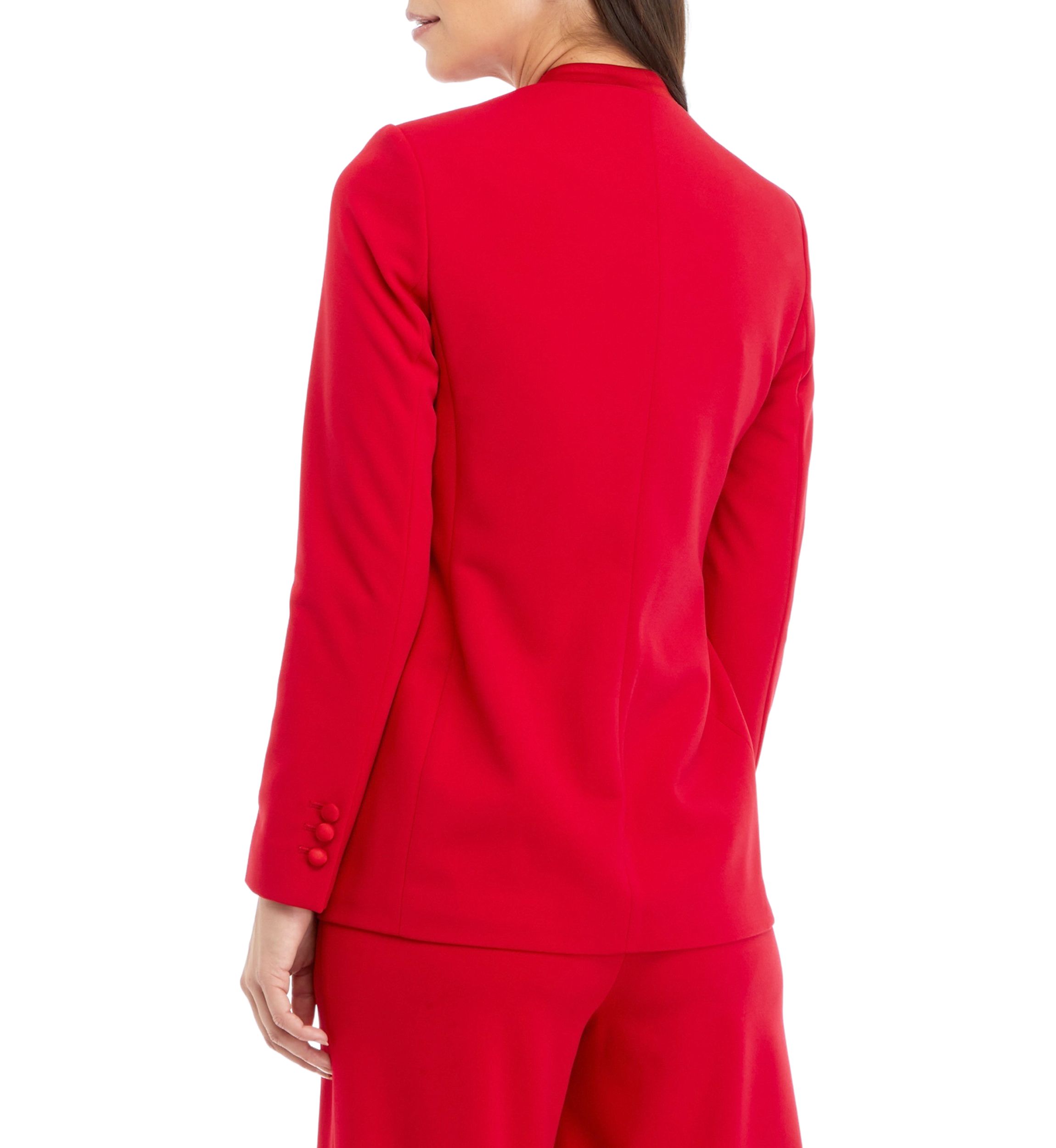 Womens Long Sleeve Tuxedo Collarless Jacket with Satin Trim