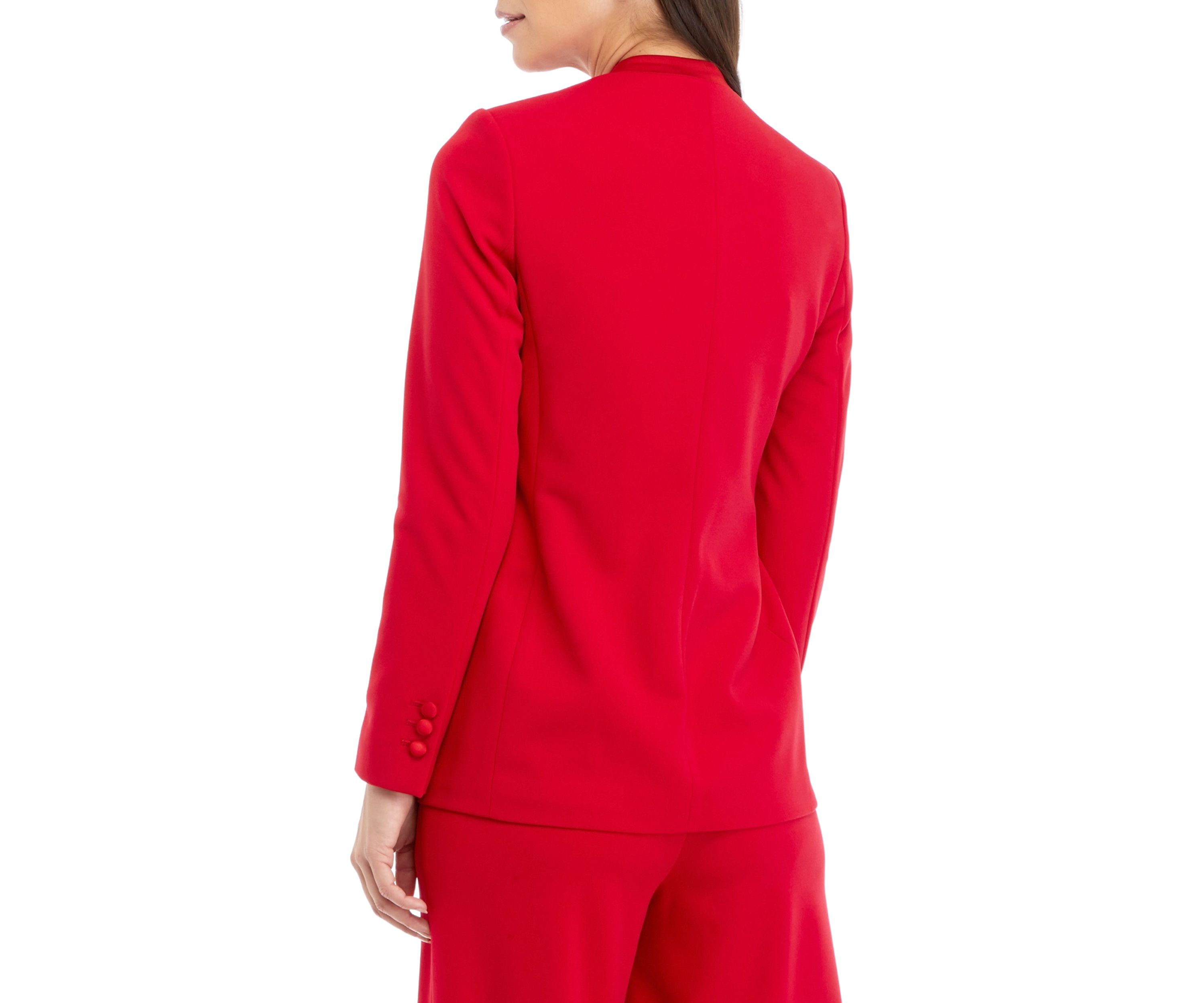 Womens Long Sleeve Tuxedo Collarless Jacket with Satin Trim