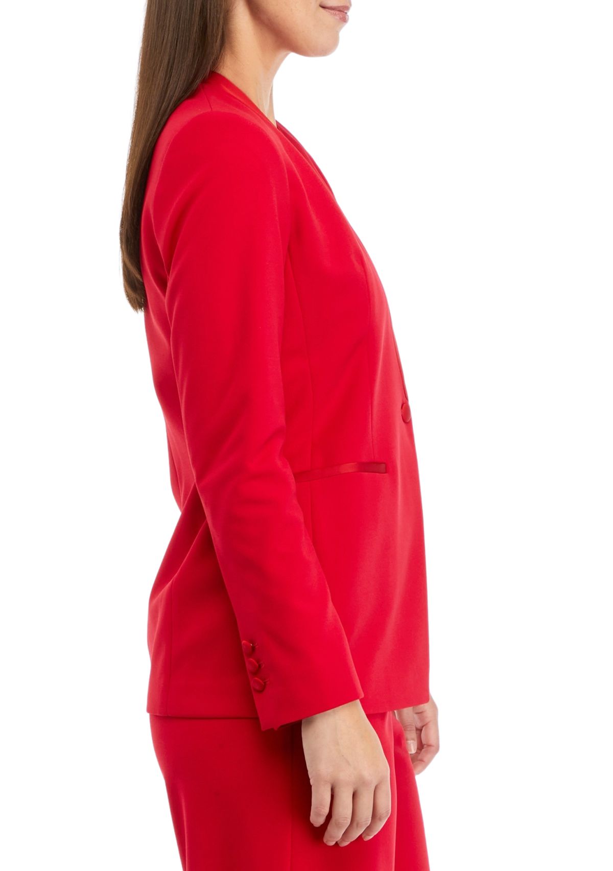 Womens Long Sleeve Tuxedo Collarless Jacket with Satin Trim