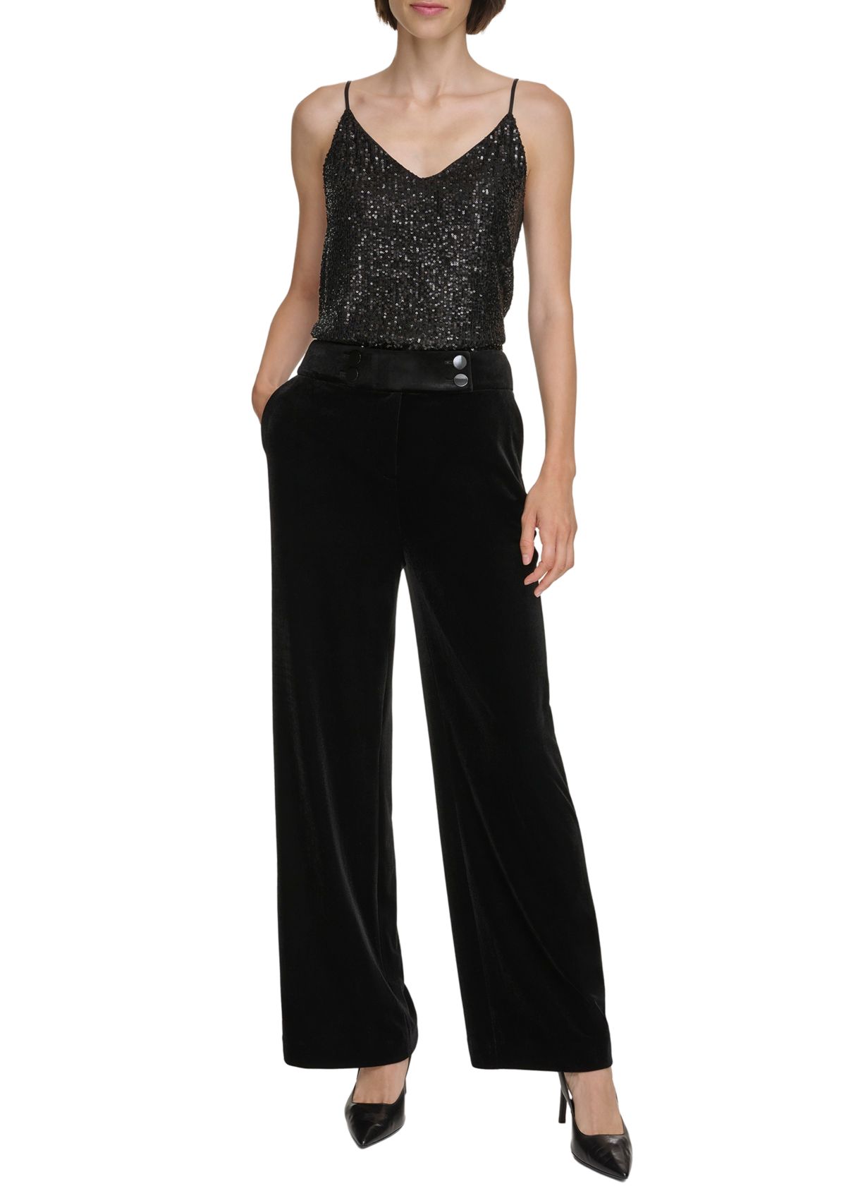 Womens Velvet Wide Leg Pants