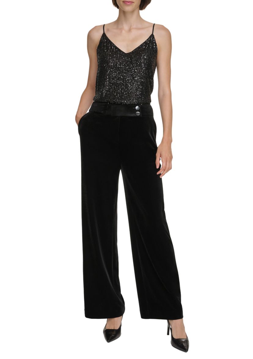Womens Velvet Wide Leg Pants