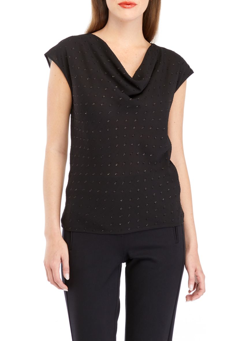Womens Cowl Neck Lurex® Clip Dot Blouse