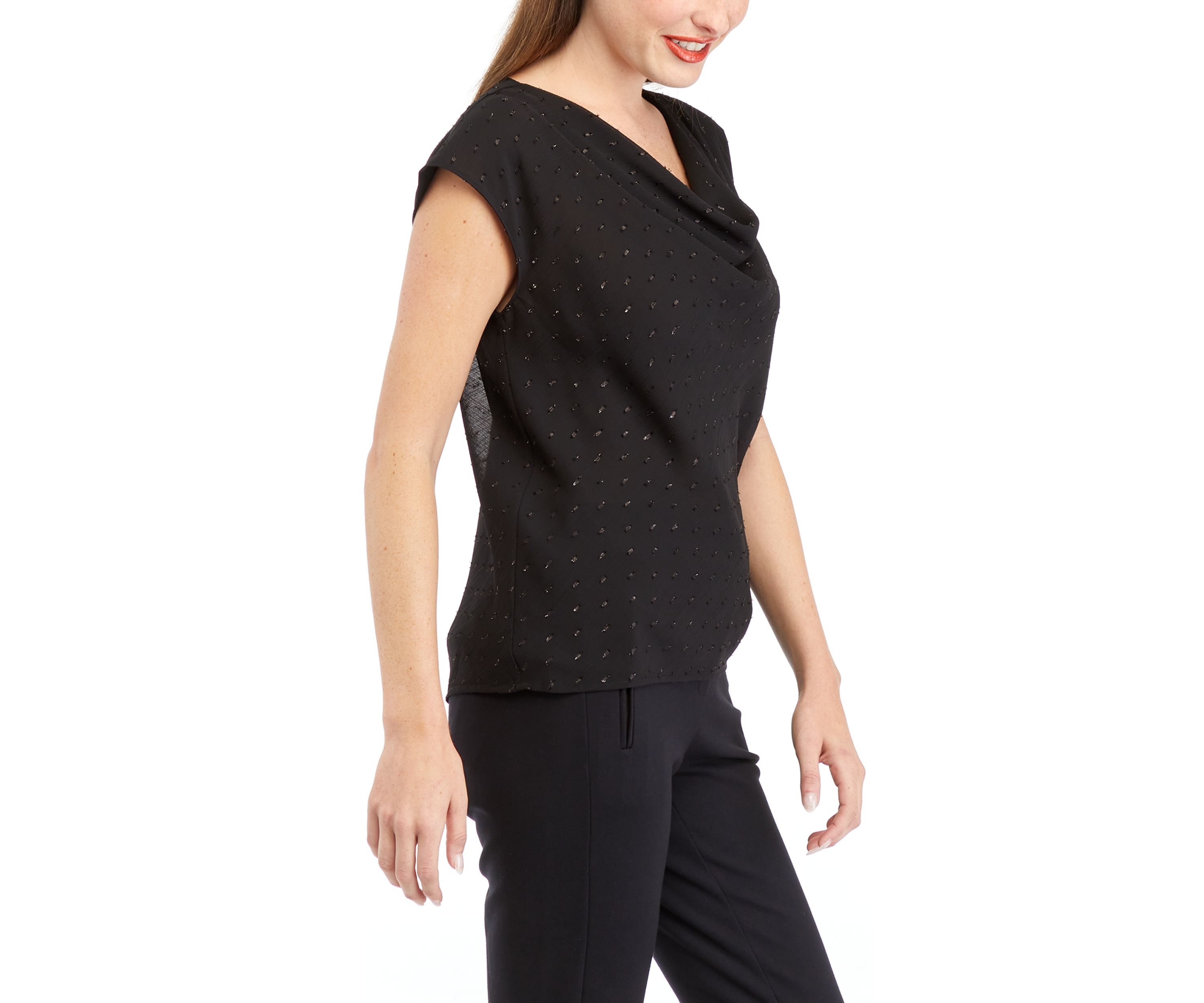 Womens Cowl Neck Lurex® Clip Dot Blouse