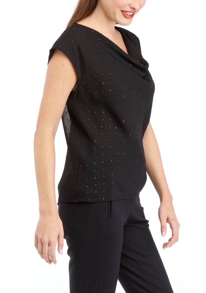 Womens Cowl Neck Lurex® Clip Dot Blouse