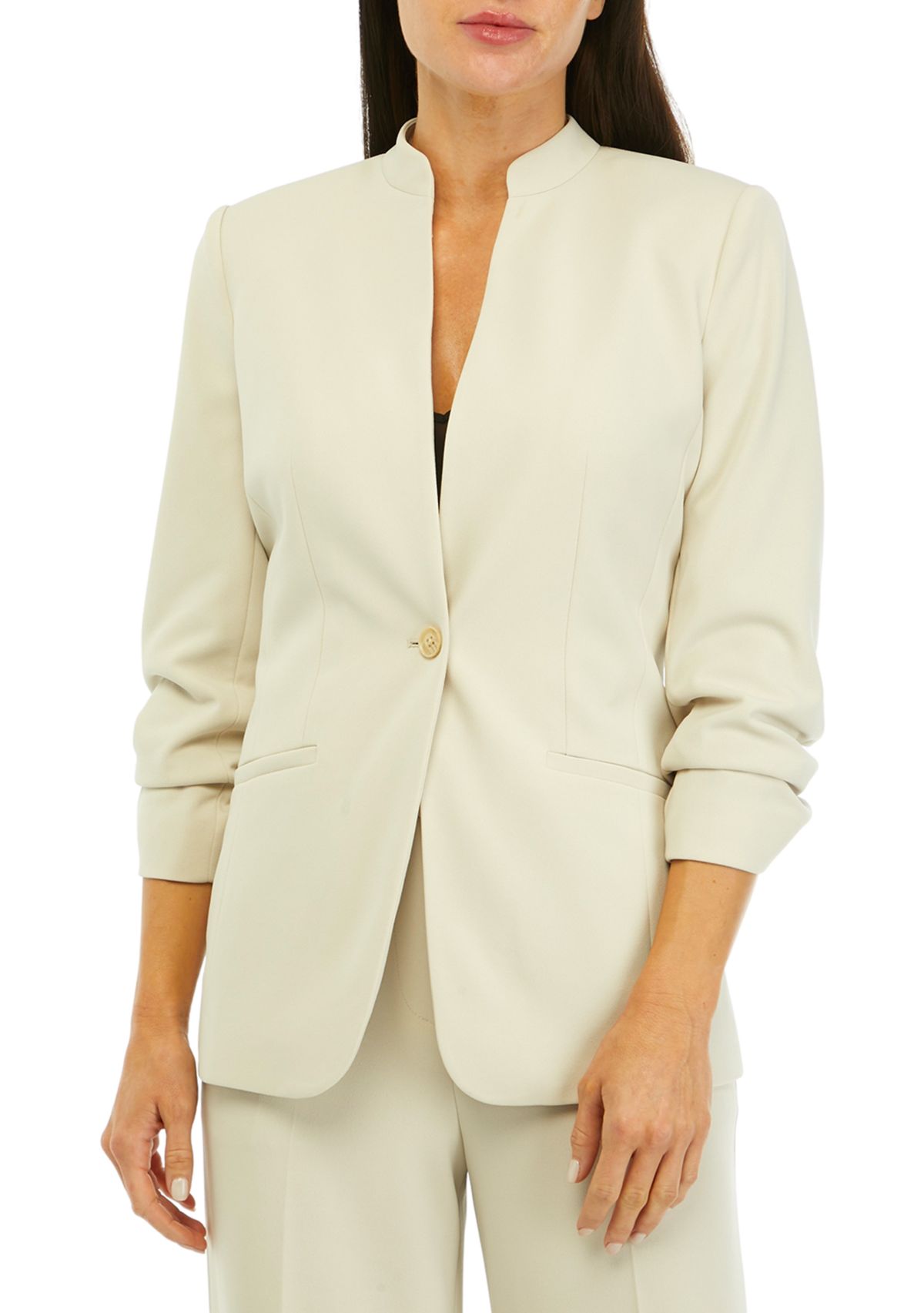 Womens One Button Scuba Crepe Jacket