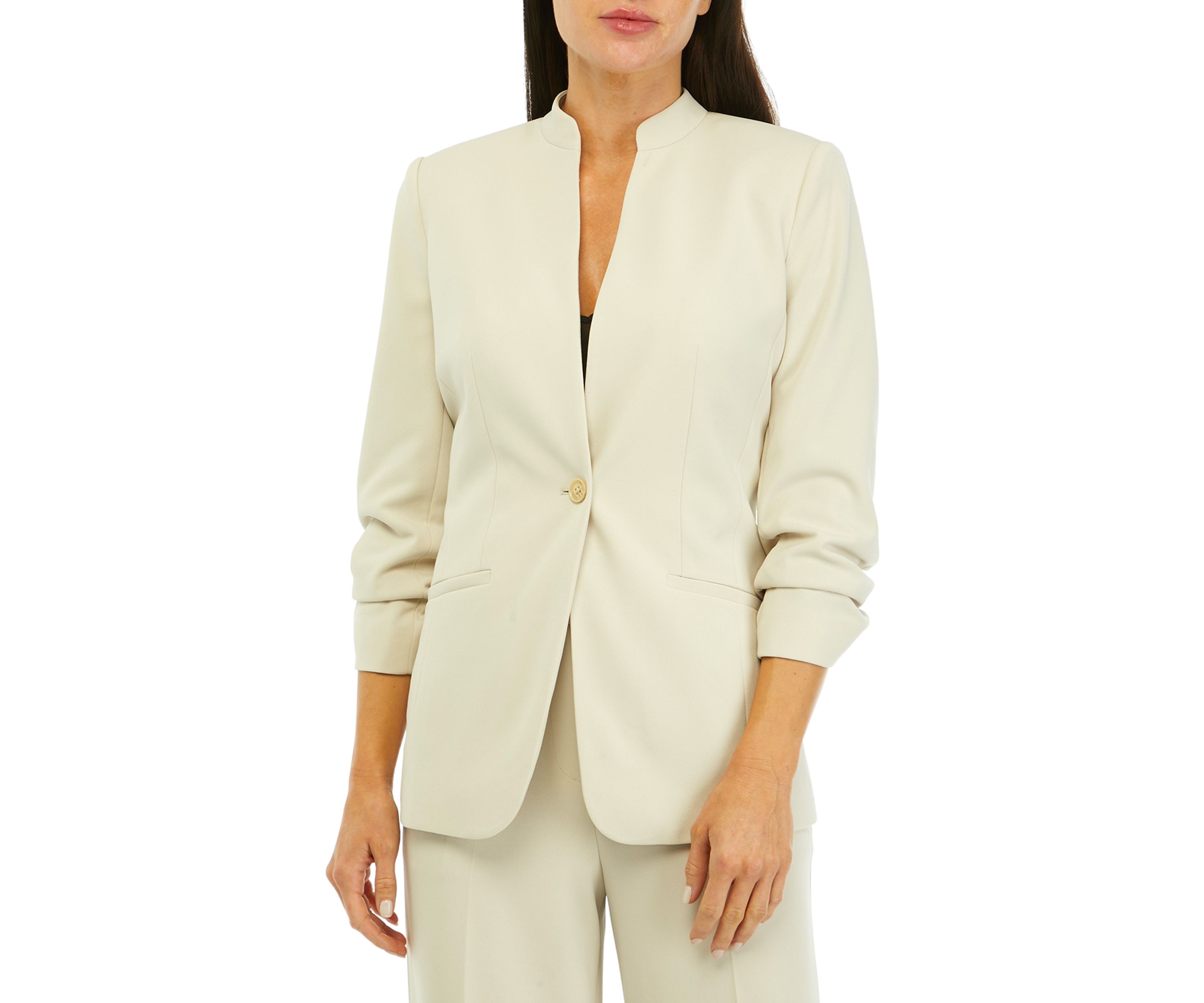 Womens One Button Scuba Crepe Jacket