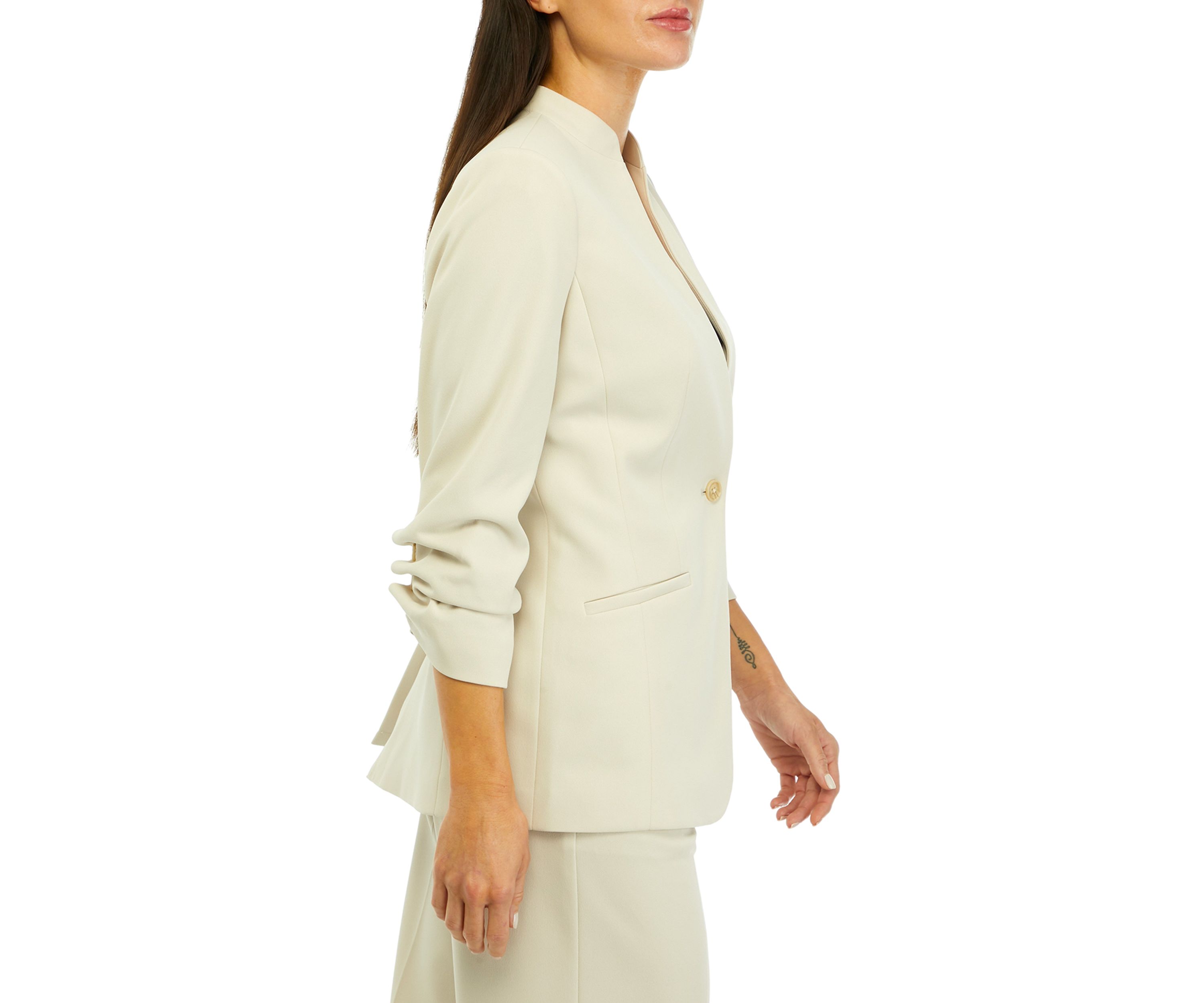 Womens One Button Scuba Crepe Jacket