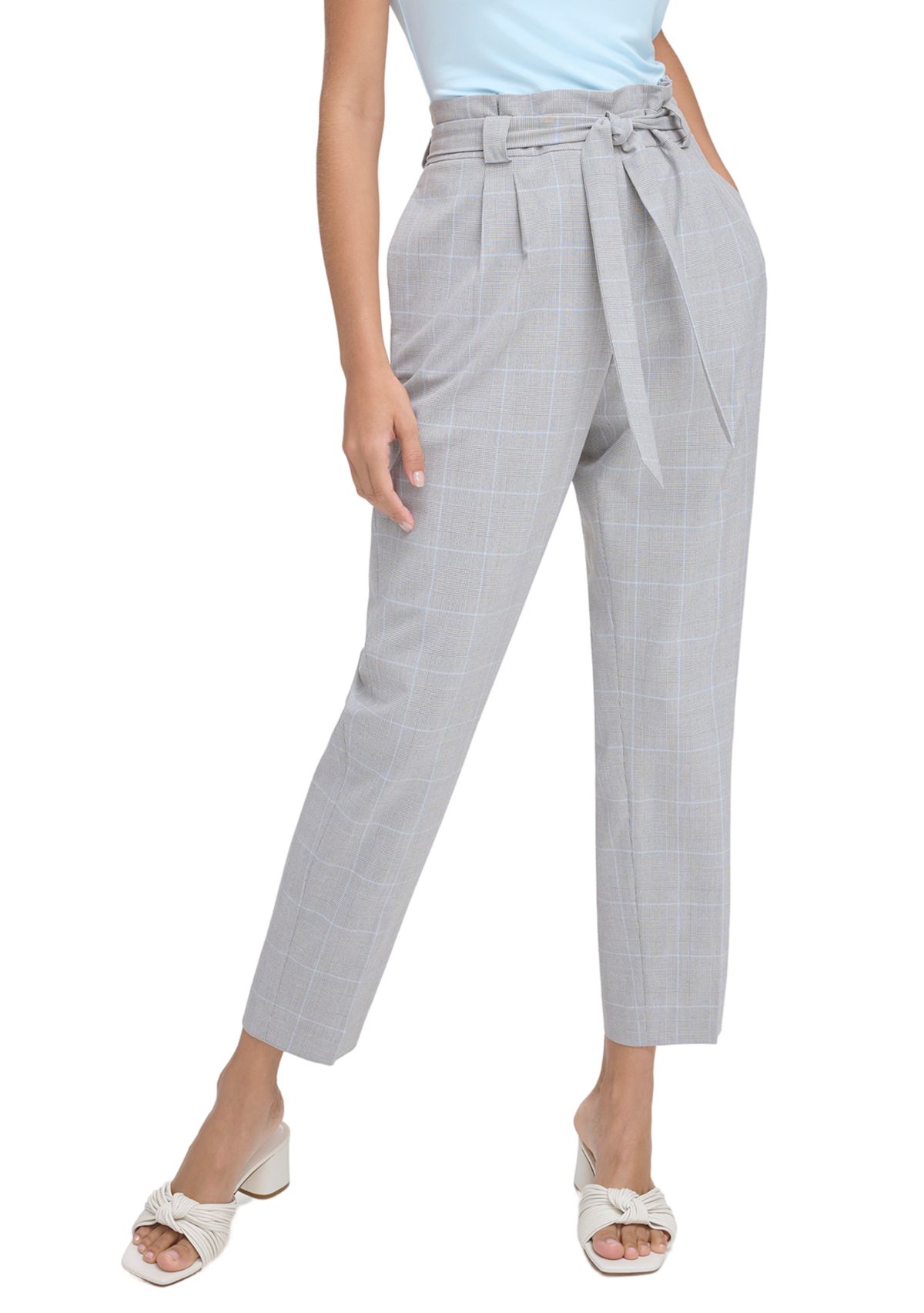 Womens Plaid Pants with Tie Waist