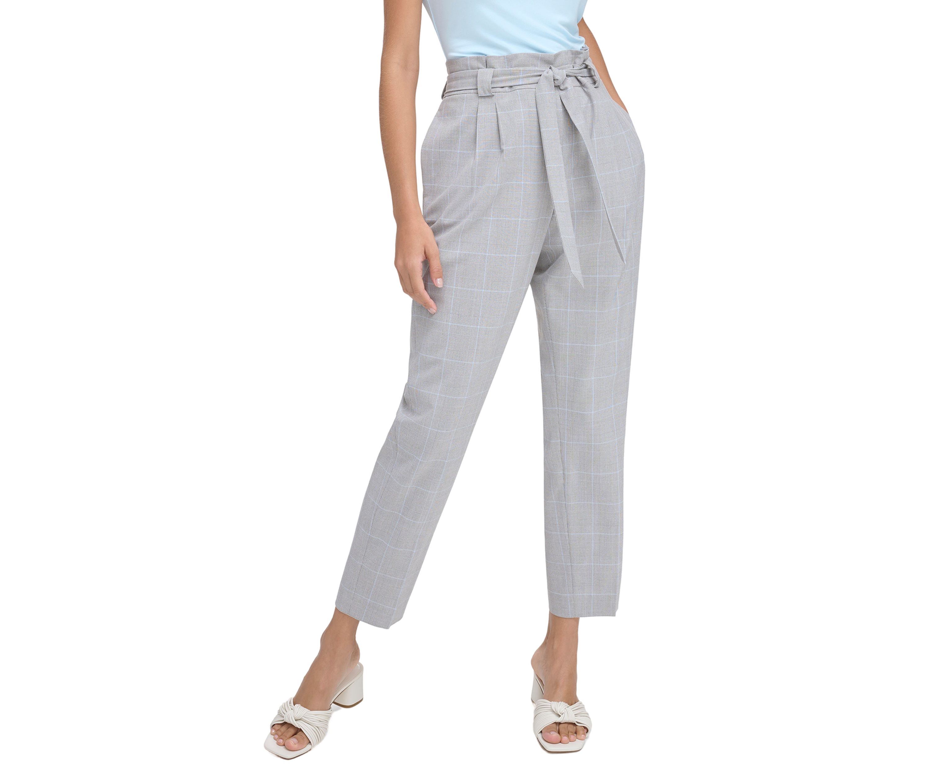 Womens Plaid Pants with Tie Waist