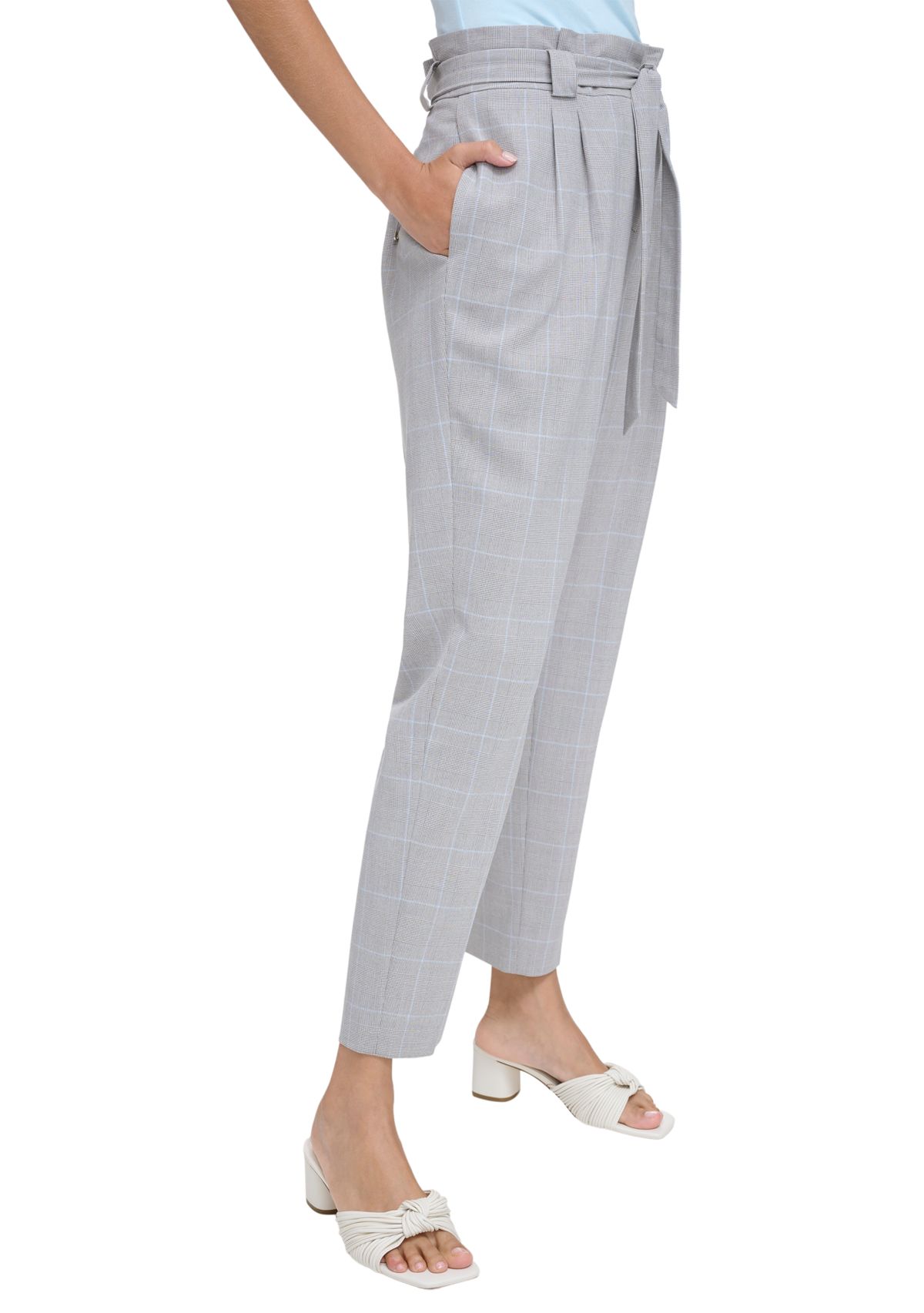 Womens Plaid Pants with Tie Waist