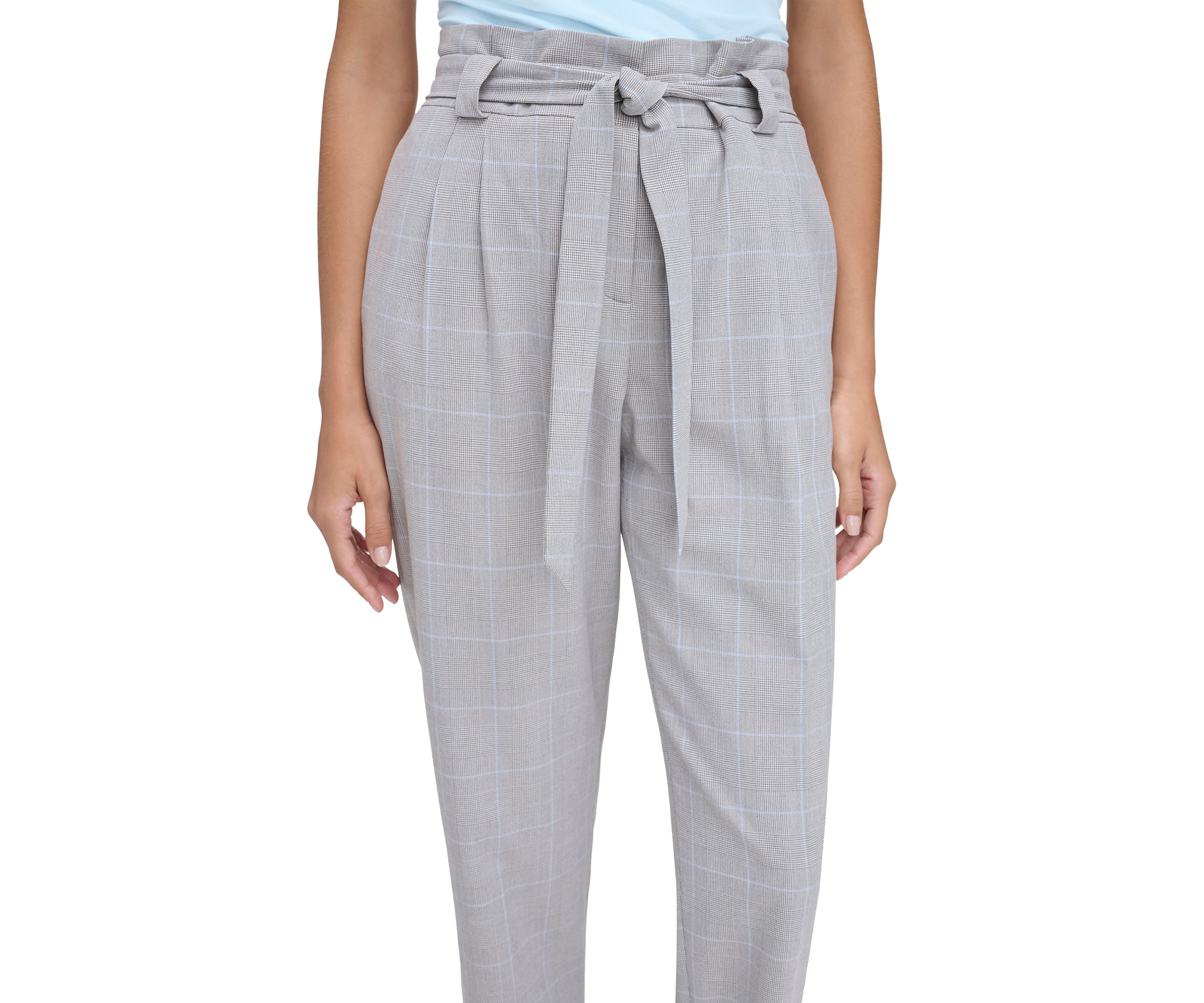Womens Plaid Pants with Tie Waist
