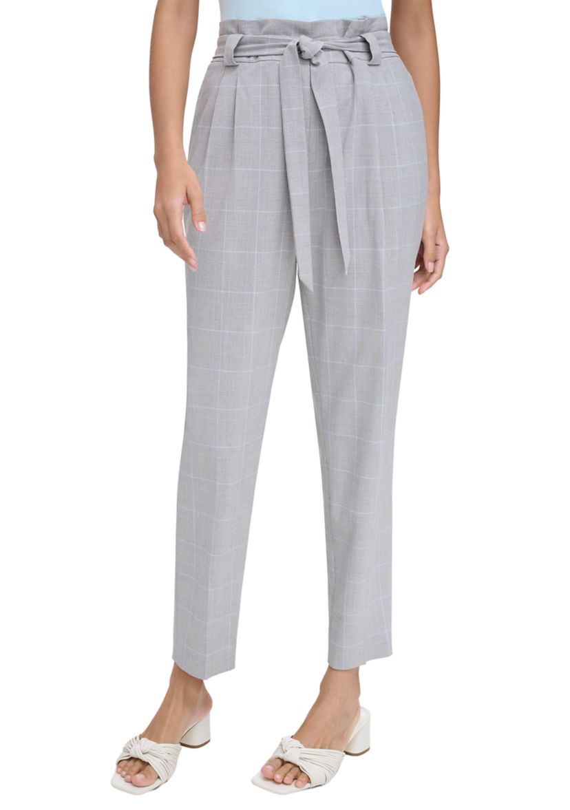 Womens Plaid Pants with Tie Waist