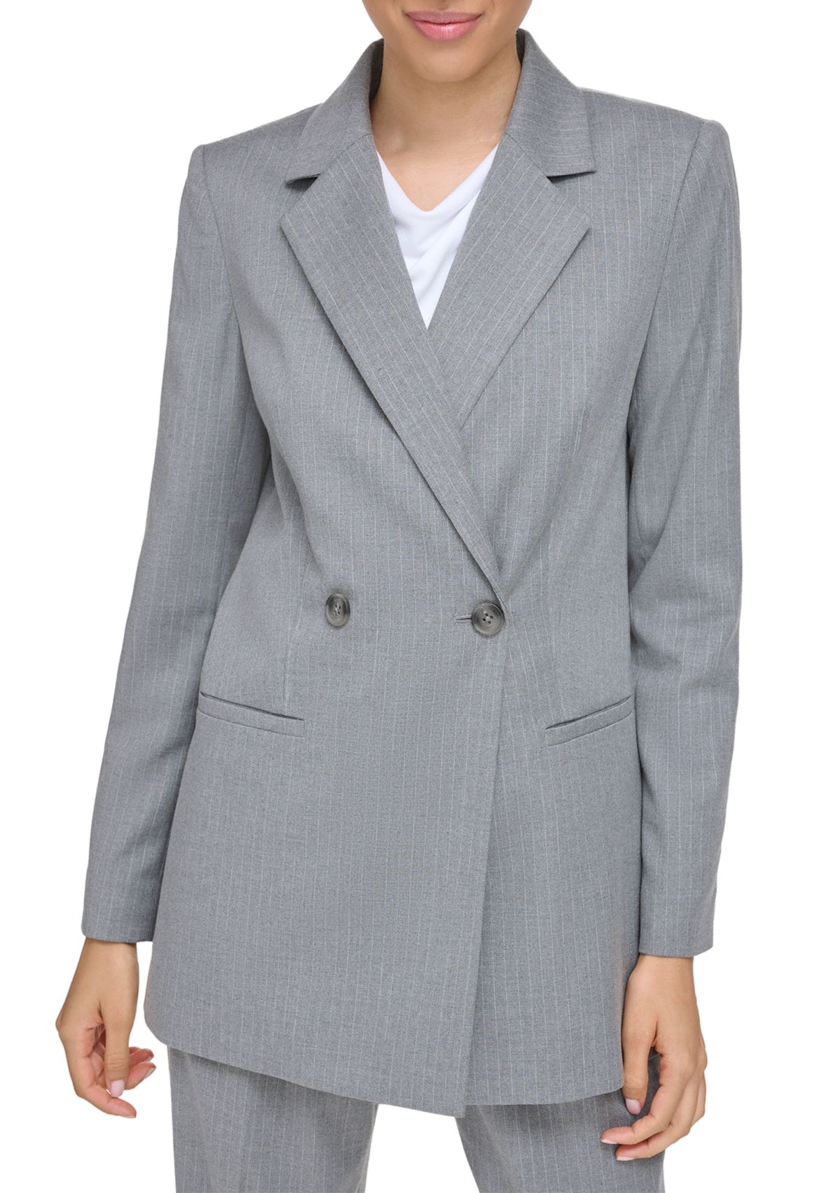 Womens Long Sleeve Double Breasted Pinstripe Jacket