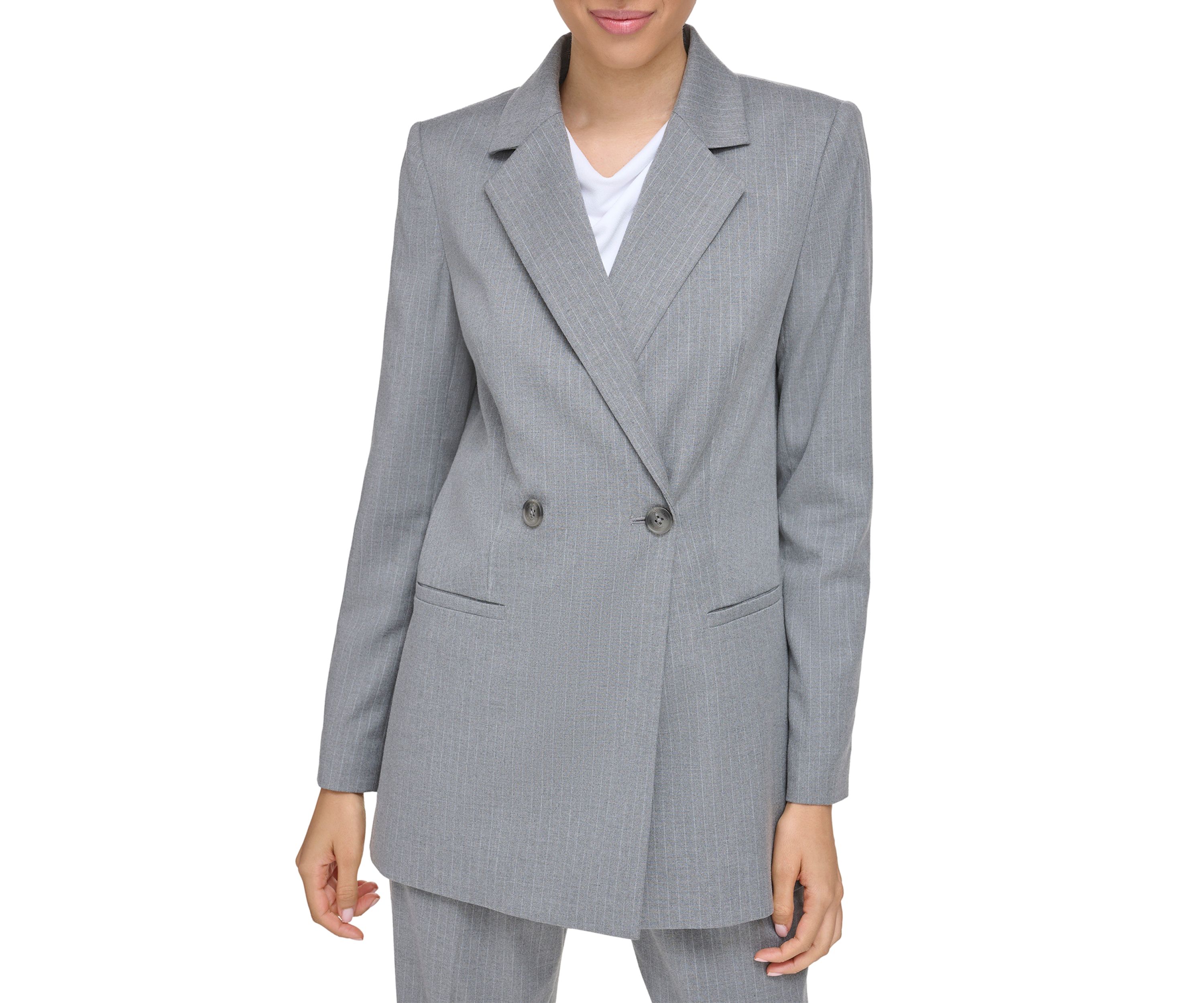 Womens Long Sleeve Double Breasted Pinstripe Jacket
